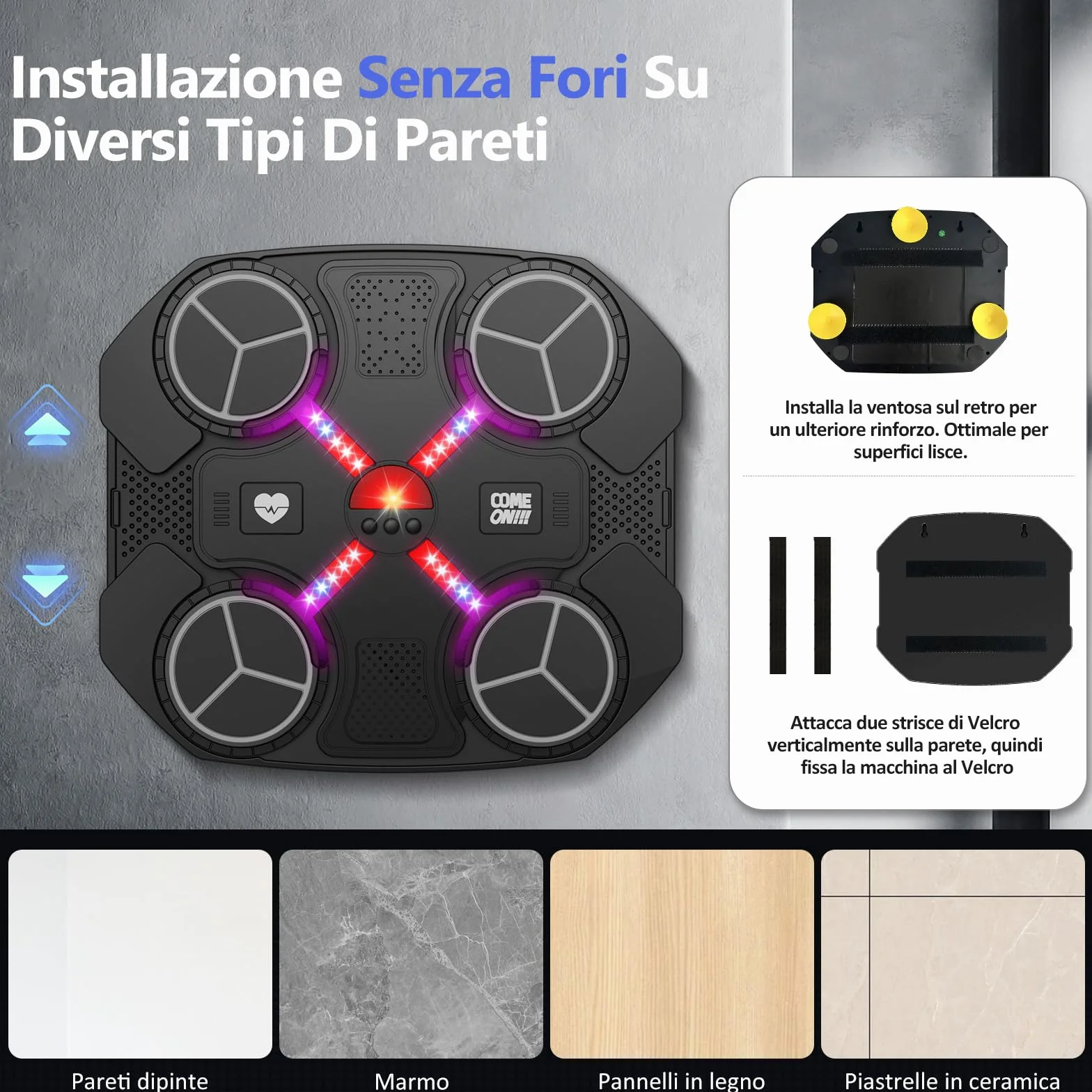 Macchina da Boxe Musicale, Music Boxing Machine Bluetooth Ricaricabile da Montare a Muro con 3 Livelli di velocità, Guanti, Luci Colorate, Cuscinetti da Boxe, Regalo per Ragazzi e Ragazze (Nero)