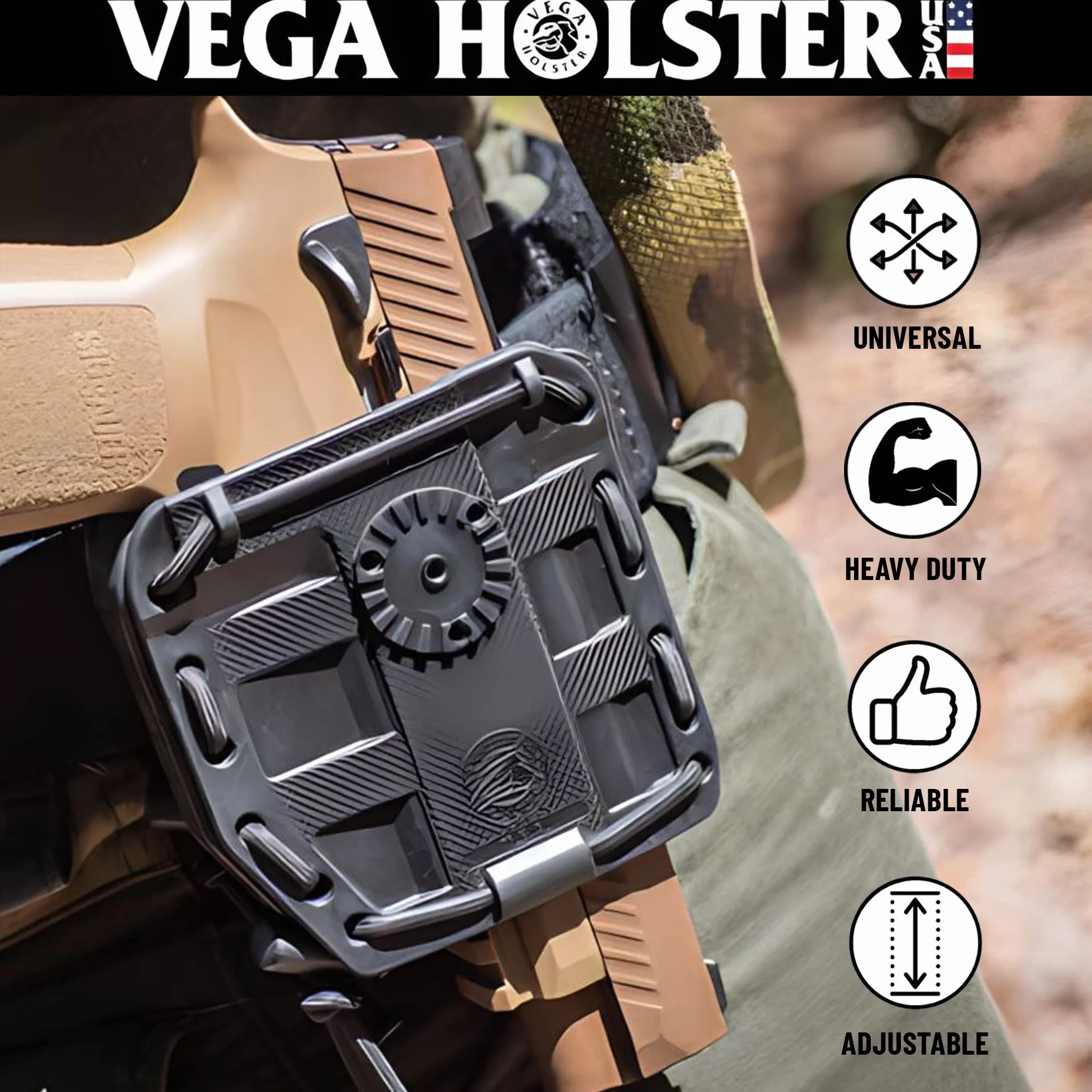 VEGA HOLSTER Fondina Vega in polimero 8BL00 per Beretta 92 linea Bungy, Coyote Tan