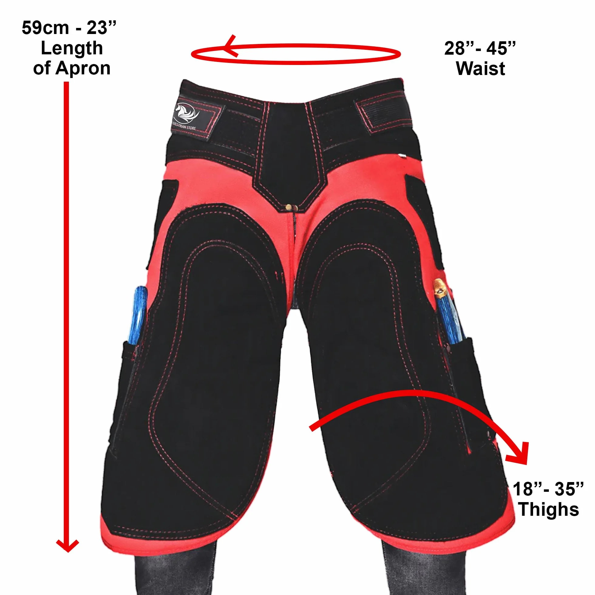 Grembiuli in vera pelle scamosciata 59 cm Rosso & Nero per zoccoli utensili trimmer chaps