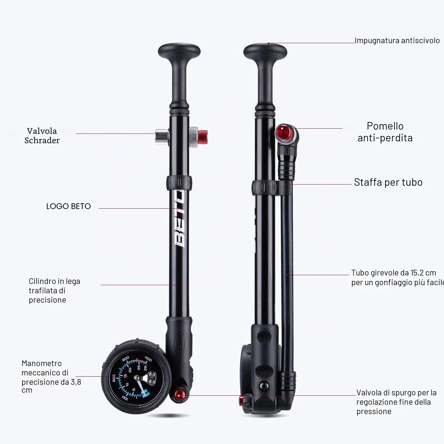 BETO Pompa ammortizzatori alta pressione 400 PSI MTB forcella sospensione posteriore Schrader