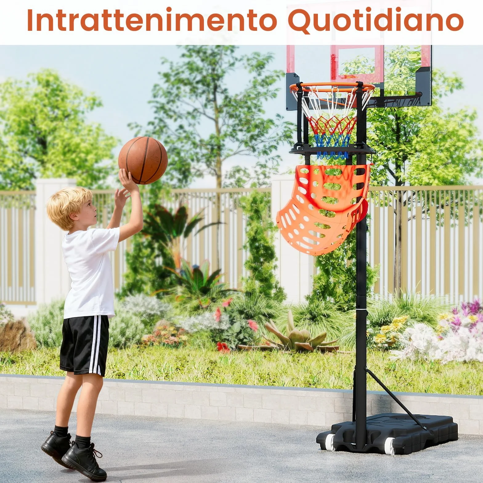 COSTWAY Sistema di Ritorno Palla Basket Rotante 360° 4 Ganci Smontabili Allenamento Tiro