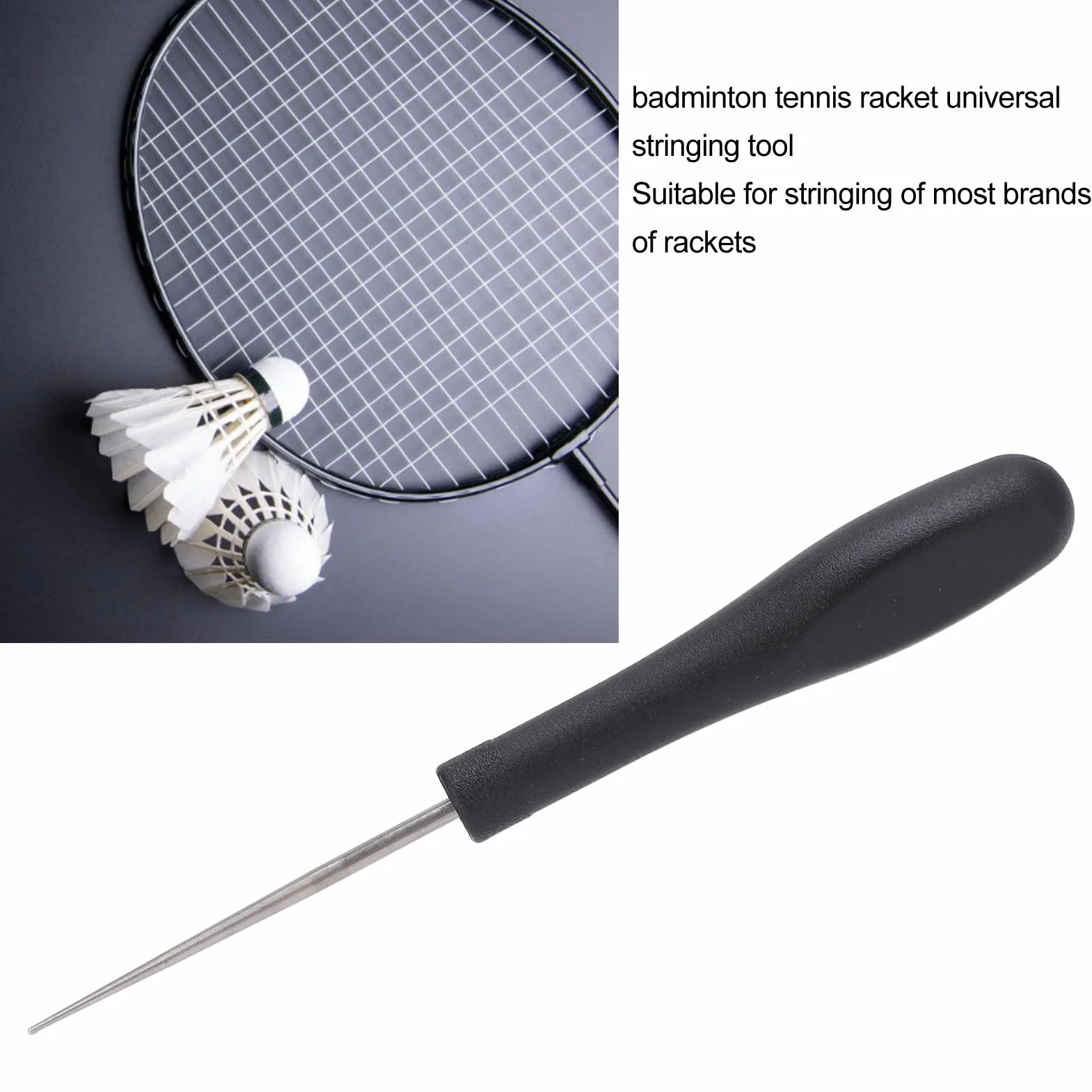 Topyond Punteruolo per Incordare Racchetta da Tennis, Strumento Dritto per Badminton, Nero