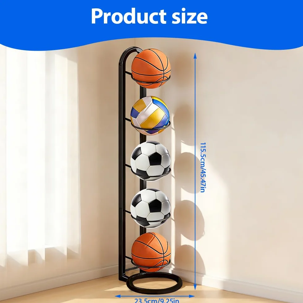 Rastrelliera per Palloni da Basket 5 Livelli, Scaffale Verticale di Stoccaggio