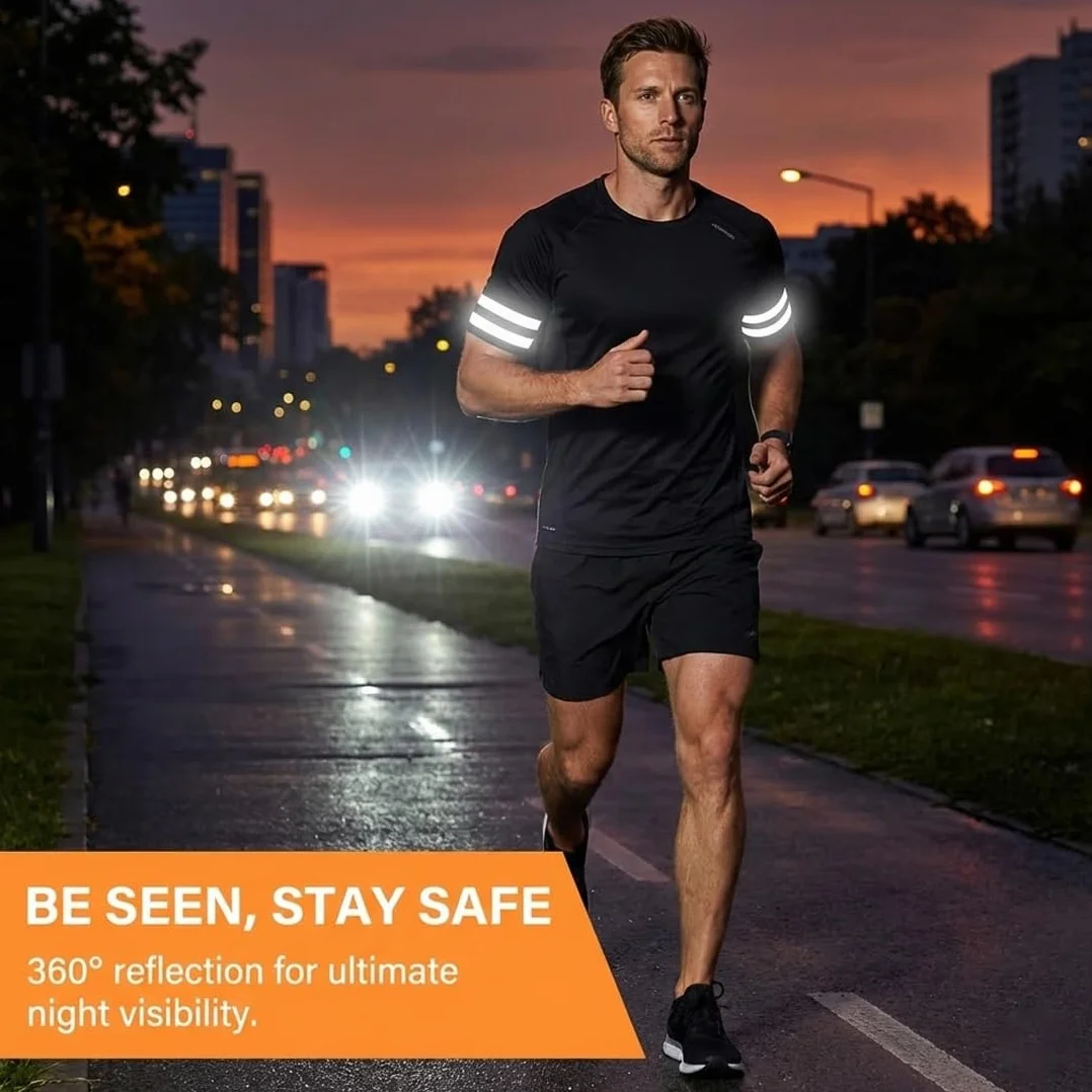 Fasce Riflettenti Elastiche 4 Pezzi Alta Visibilità 360° per Corsa Bici Sport Notturni
