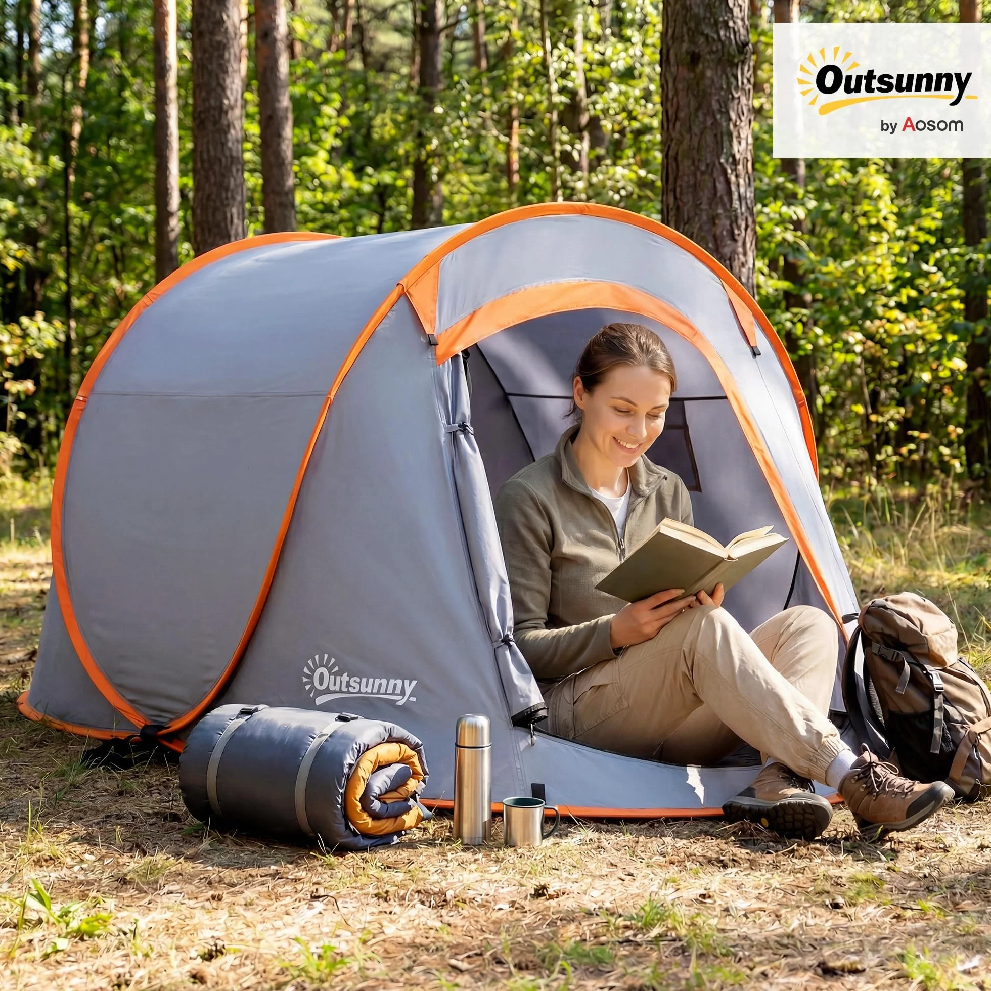 Outsunny Tenda da Campeggio Impermeabile 2-3 Posti Pop Up 245x148x105 cm
