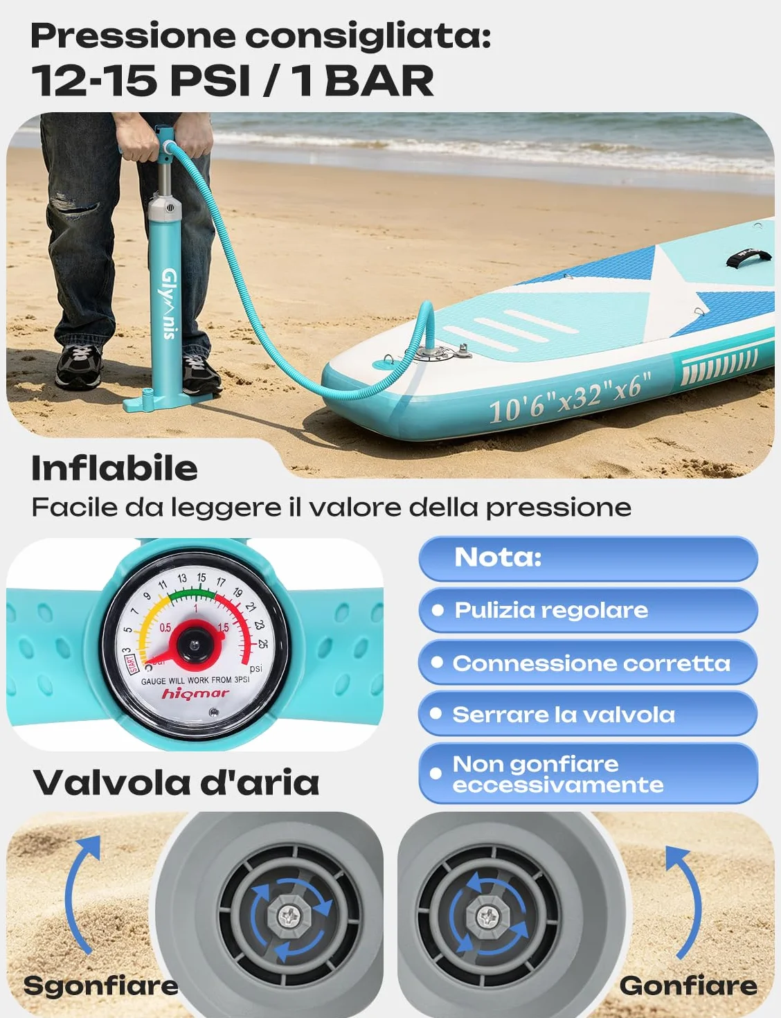 Glymnis SUP Tavola Gonfiabile 320×81×15cm 140kg Stand Up Paddle con Pompa Pagaia Borsa