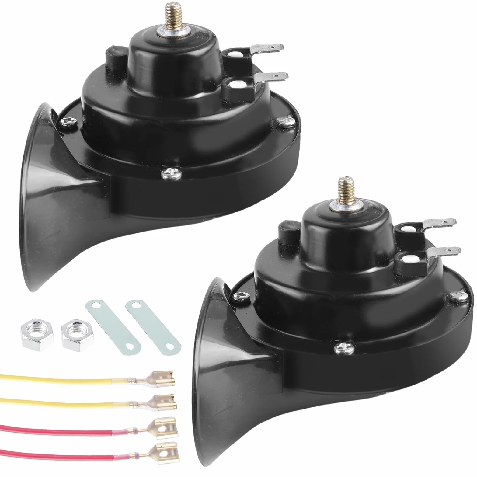 Corno elettrico a forma di lumaca super rumoroso: 2 unità di corno aereo a forma di lumaca, clacson per auto, camion, moto, barca, ecc. Tutti i veicoli da 12 V, colore nero
