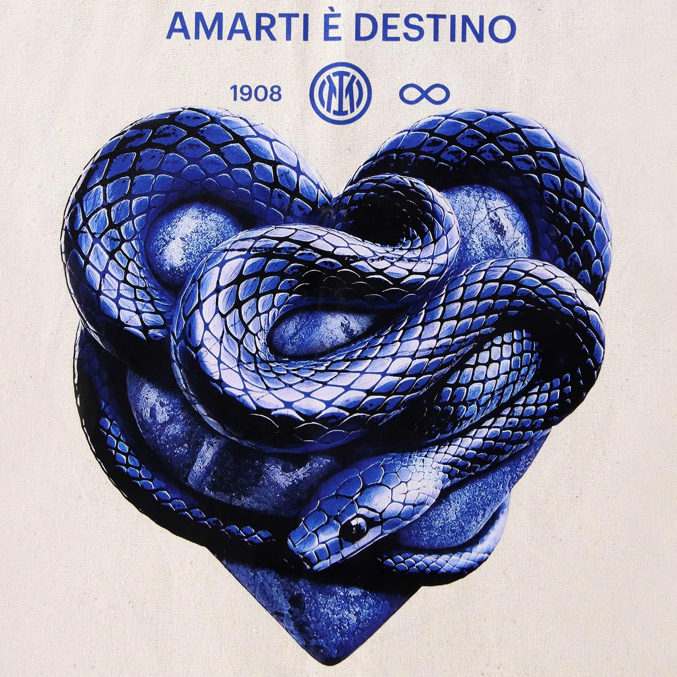 Inter Tote Bag IM Bianca Amarti è Destino 100% Cotone Stampa Digitale Cuore Serigrafico