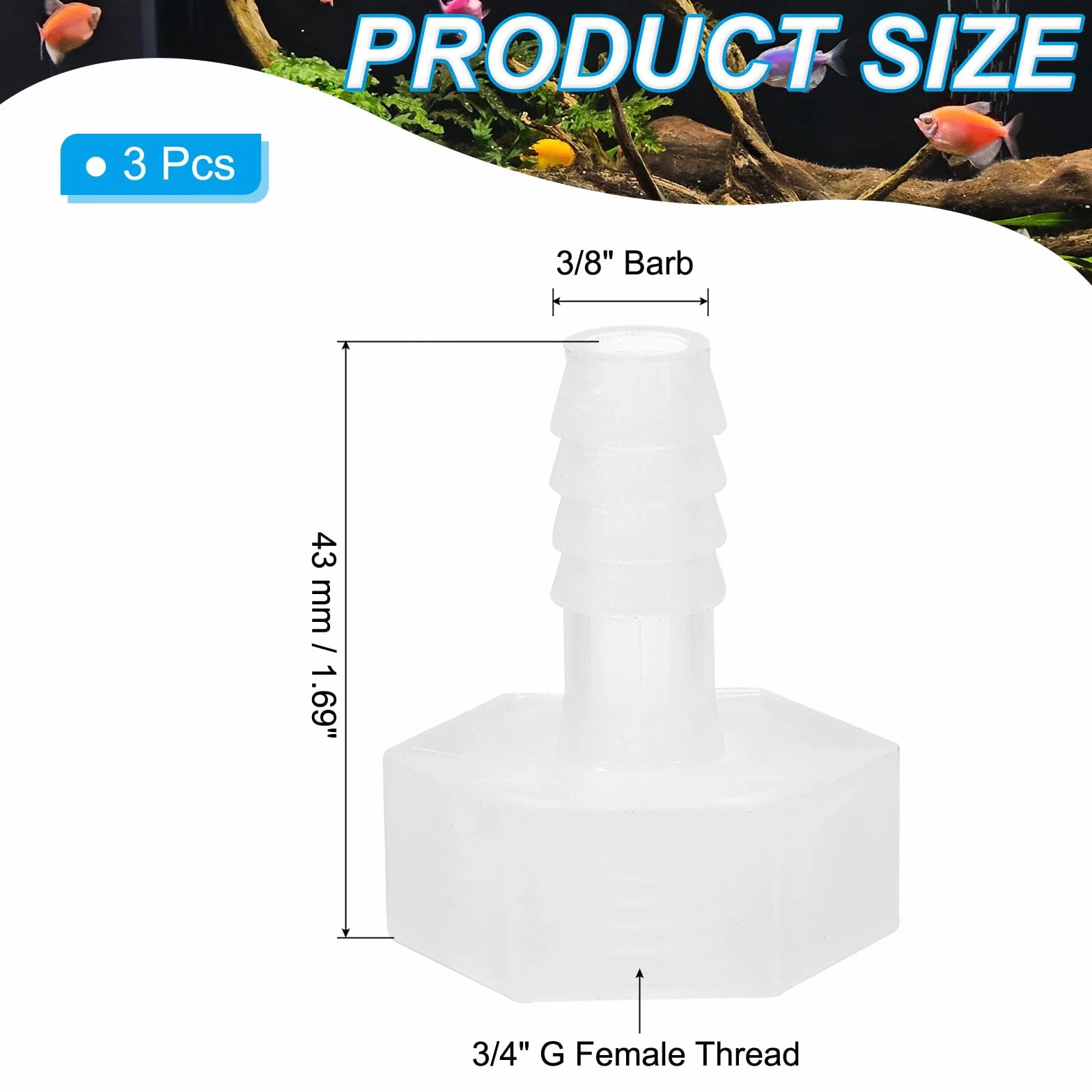 PATIKIL 3Pz Raccordi per Tubo Flessibile in Plastica, Attacco da 3/8" x Filettatura Femmina da 3/4" G per Acqua, Aria, Gas