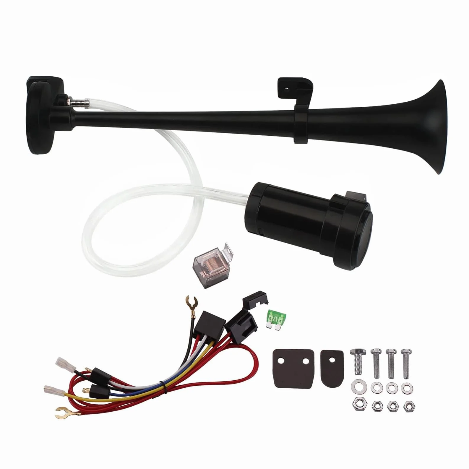 NEWFUN Tromba Camion 12v, Clacson 12v, Trombe Auto 12v, 12V 150dB Air Horn, Rivestimento Elettroforetico Catodico, per Autocarri Auto Tricicli Barche Ecc (Compressore Incluso Nel Kit)
