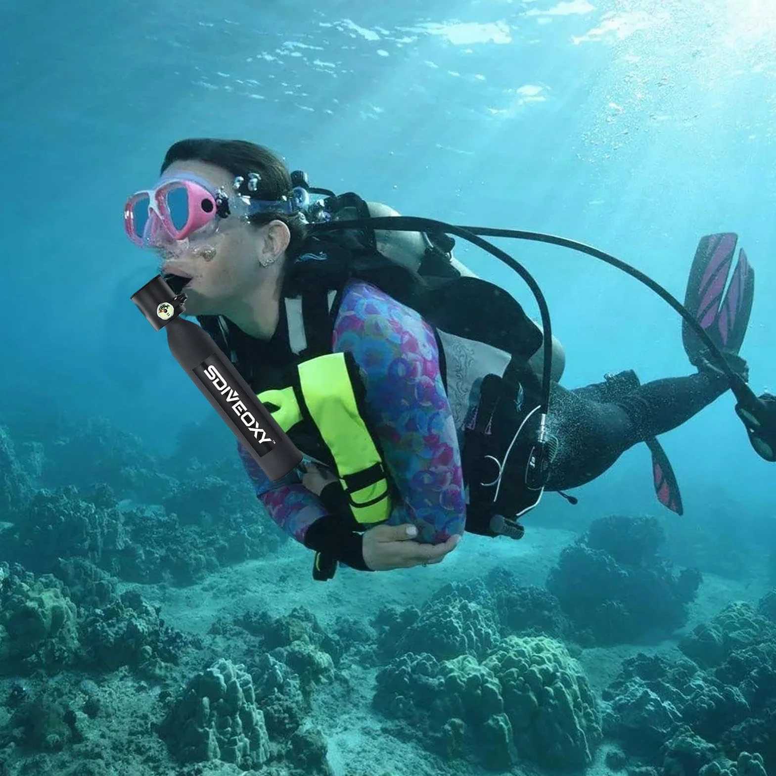 Bombola ossigeno subacquea 0,5 l set con pompa a mano ricaricabile immersioni