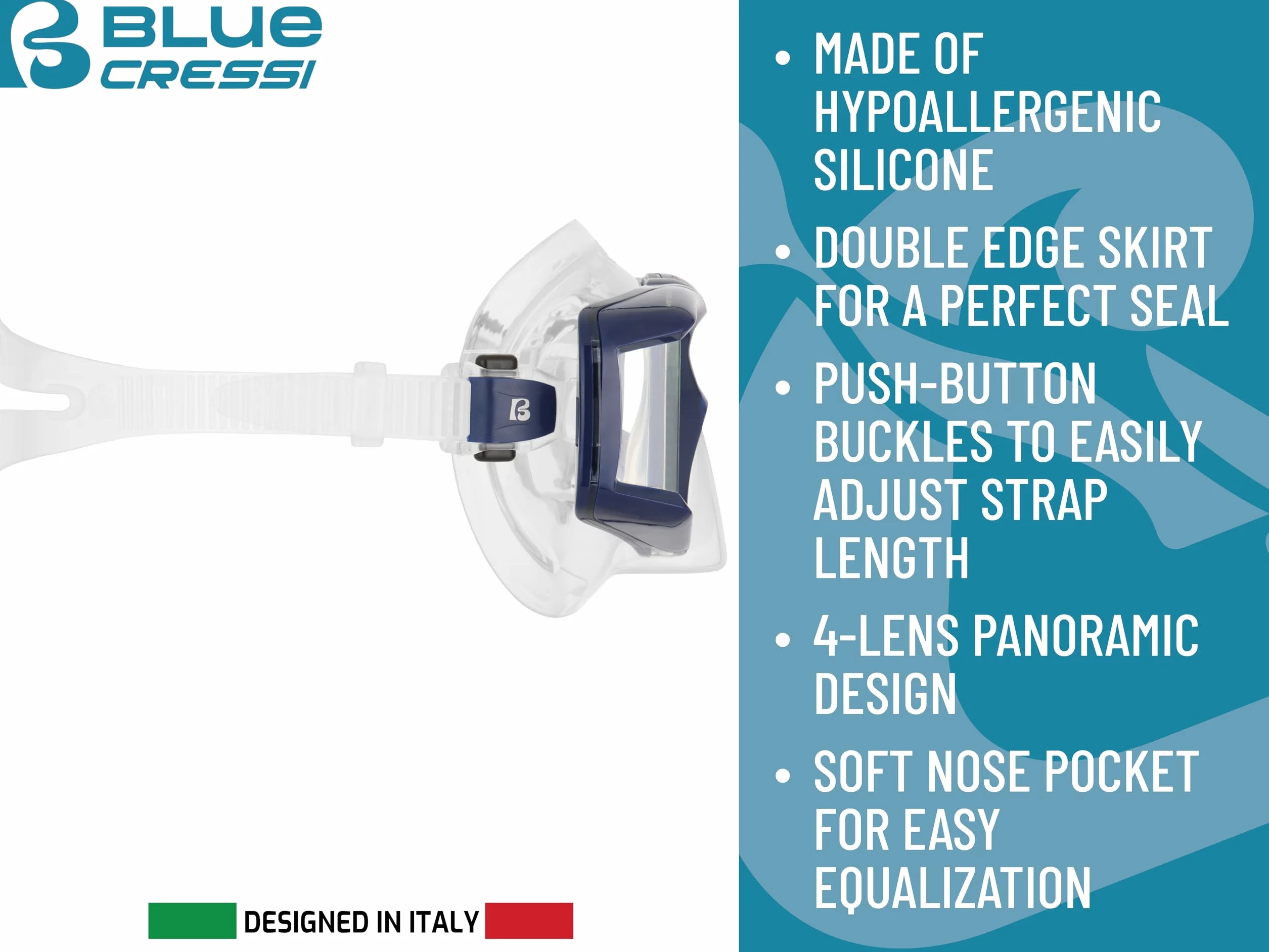 CRESSI Horizon Maschera Singola 4 Vetri Separati Combo Set Maschera+Snorkel Scilla Top Dry Valve System