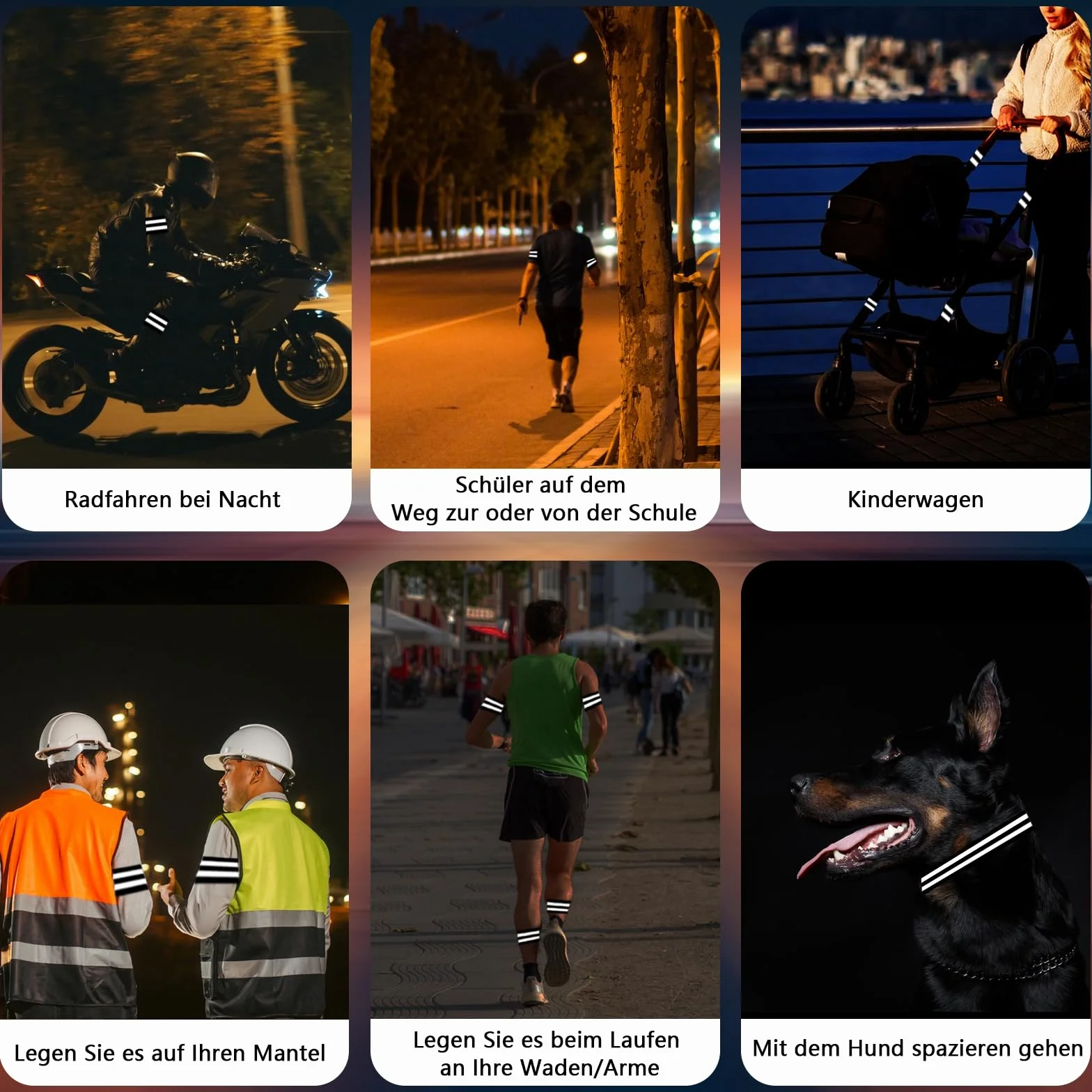 Mollette per Pantaloni da Bicicletta Strisce Riflettenti Elastici Ciclismo Jogging