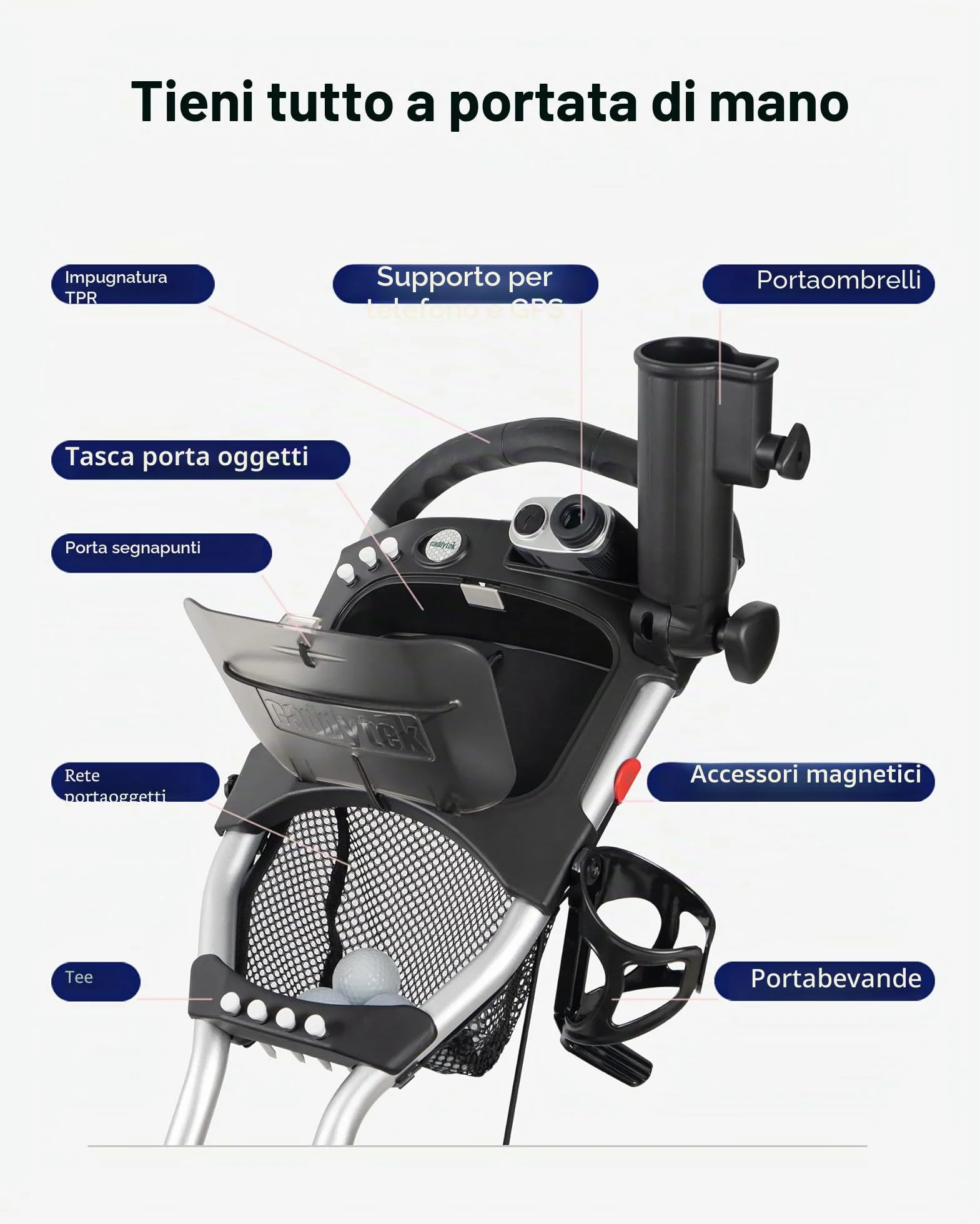 Caddytek CaddyLite EZ Fold versione 8, Carrello da golf pieghevole leggero a 3 ruote