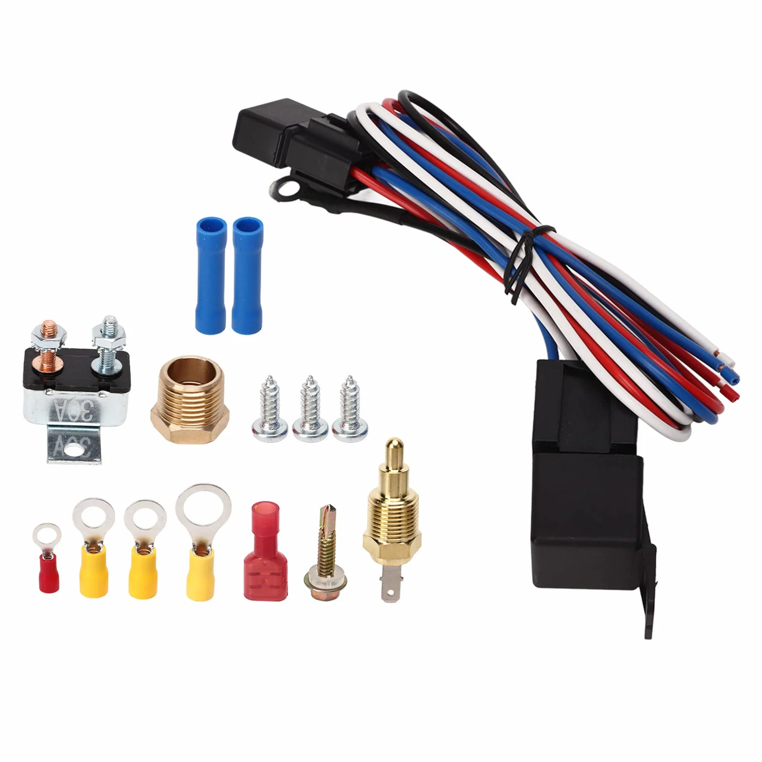 12V Kit Cavi Relè Termostato Ventola Radiatore Elettrico, Kit Relè Ventola Raffreddamento con Termostato Regolabile