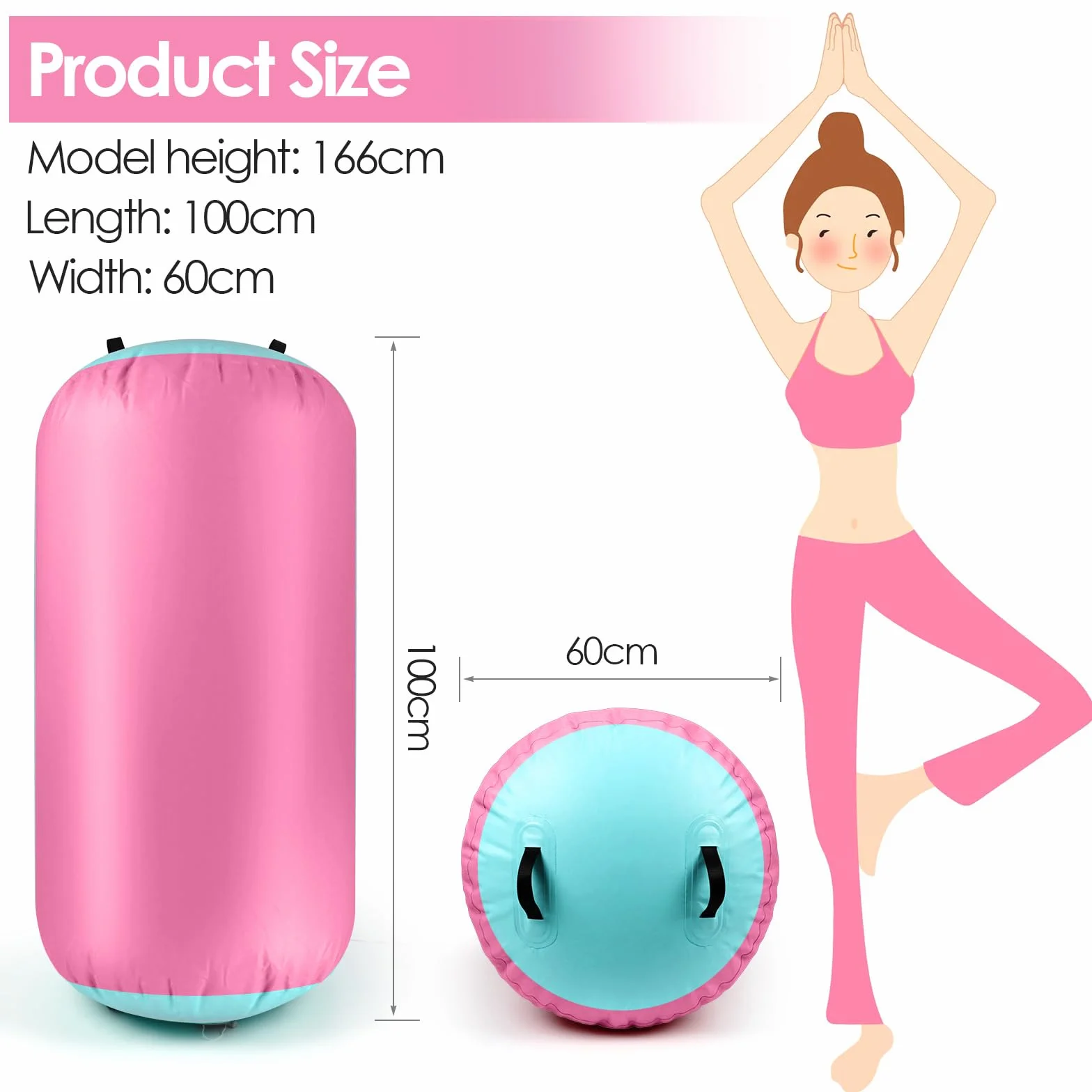 Diealles Shine Air Roll, 100x60cm Rullo ad Aria Gonfiabile Rotondo, Rotolo Gonfiabile con Pompa Elettrica e Borsa per il Trasporto, Air Barrel Gymnastics Roller per Allenamento Fitness Yoga
