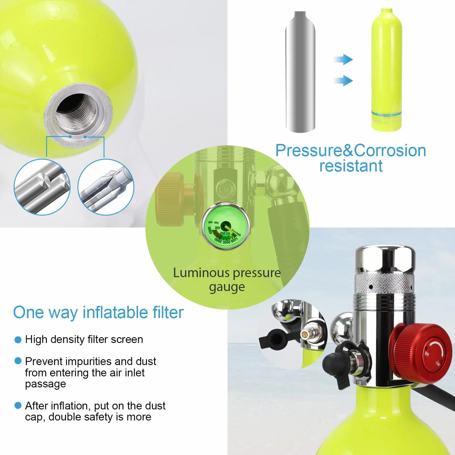 Mini Bombola da Sub 1L Kit Snorkeling con Borsa Impermeabile e Pompa a Mano