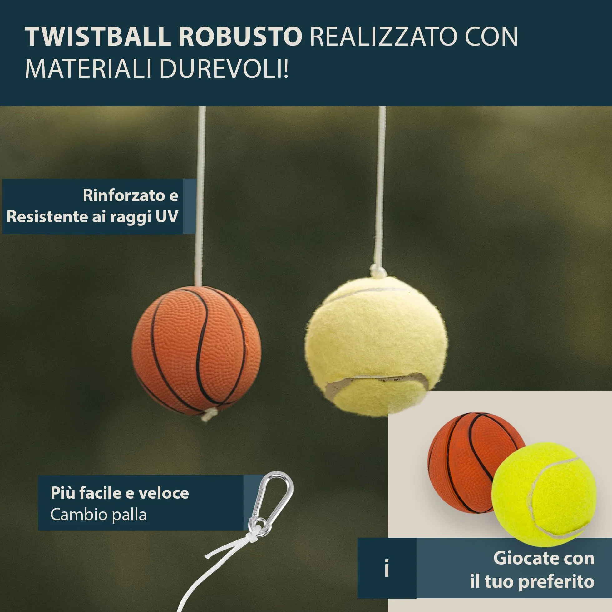 PHIBER-SPORTS Twistball Set Modello Migliorato 2026 – Swingball per Bambini e Adulti, Palla da Tennis su Corda, Tennis Trainer Gioco Giardino