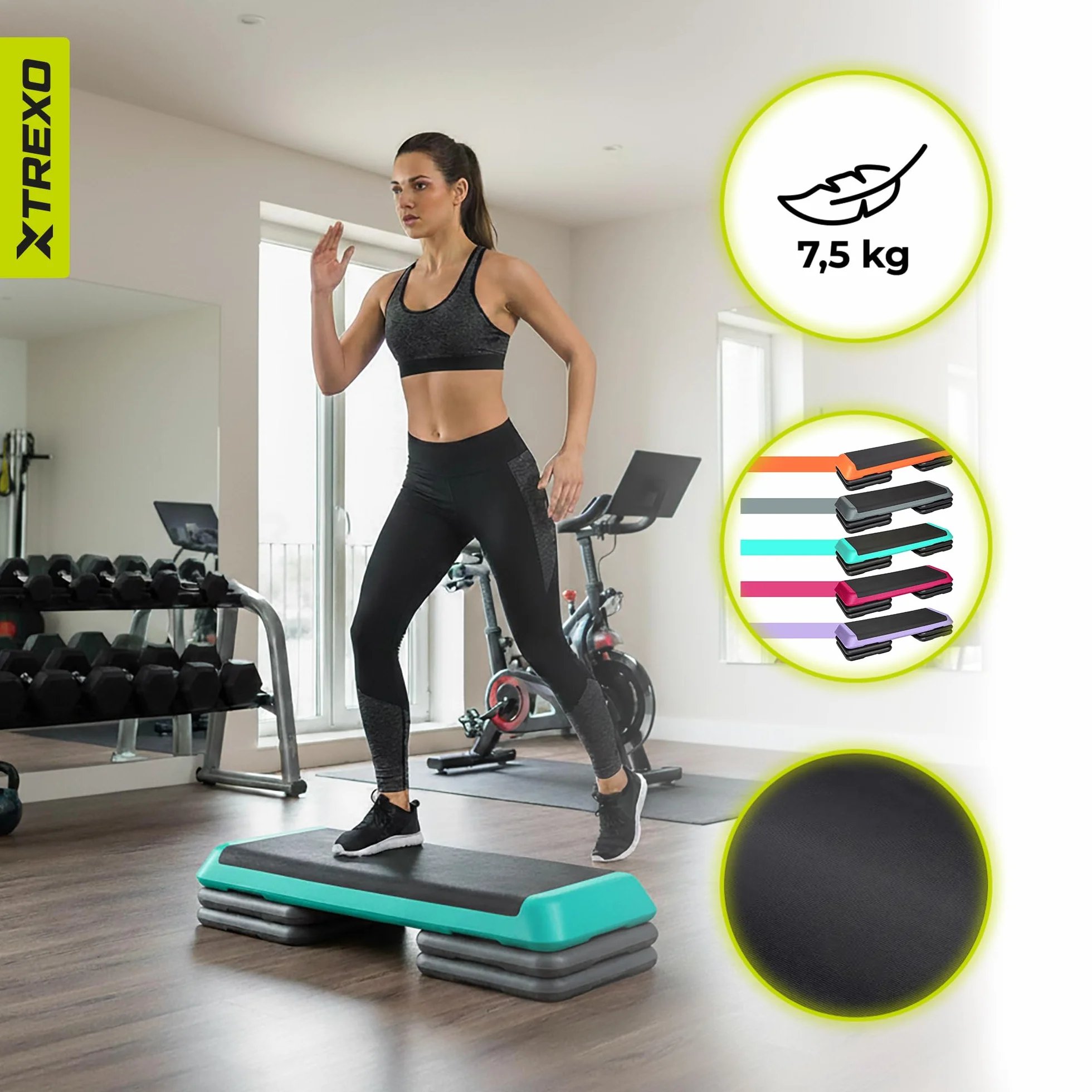 TREXO Step Aerobic Cardio Fitness Altezza Regolabile 10-15-20 cm 109 x 41 cm 250 kg