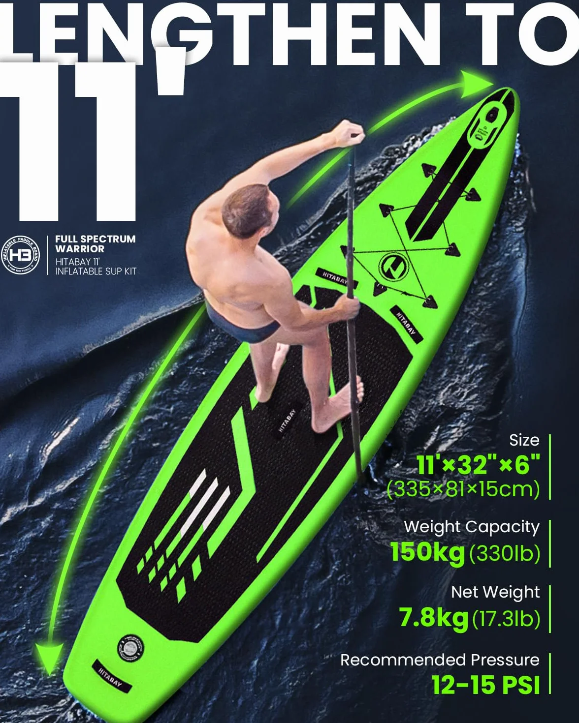 Tavola SUP con Accessori Completi, 335cm SUP Gonfiabile Adulti, Carico Massimo 150kg Tavola da Surf