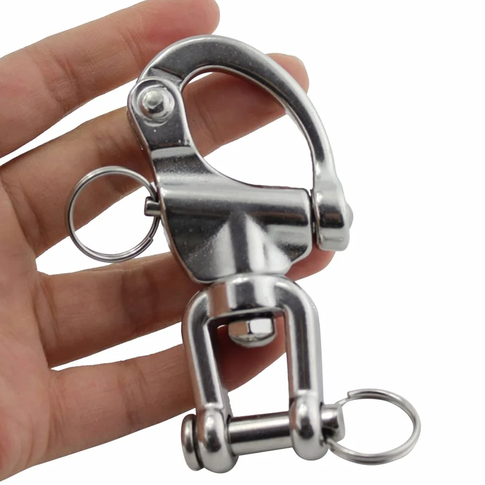 Spinnaker drizza grillo a scatto piccolo acciaio inox sgancio rapido girevole 70 mm 87 mm 128 mm