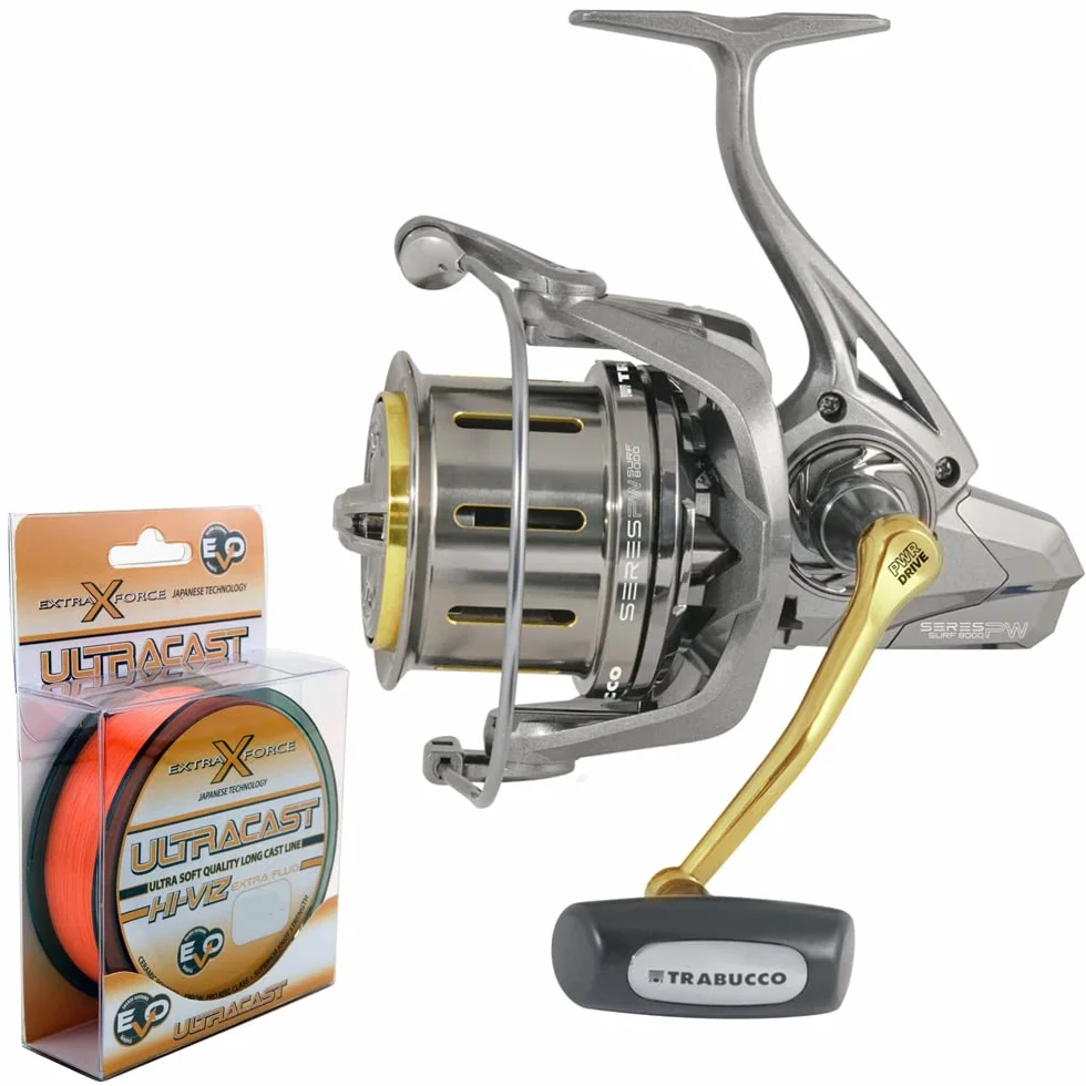 Mulinello TRABUCCO SERES PW 8000 SURF z 1 Bobiną i Żyłką EVO ULTRACAST 0,18 600m