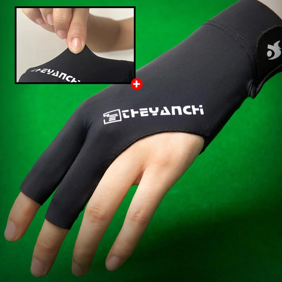 Tokaneit Guanti da Biliardo a Tre Dita, Guanto Biliardo Snooker Antiscivolo Traspirante Mano Sinistra Nero