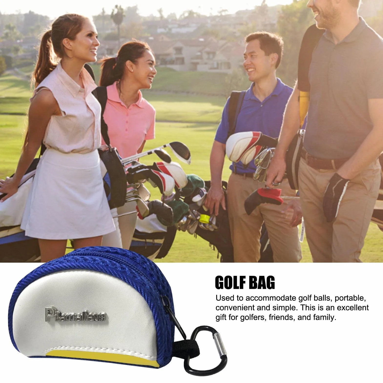 Borsa per Pallina da Golf con Cerniera e Moschettone, Porta t-Shirt Sportivo Tascabile