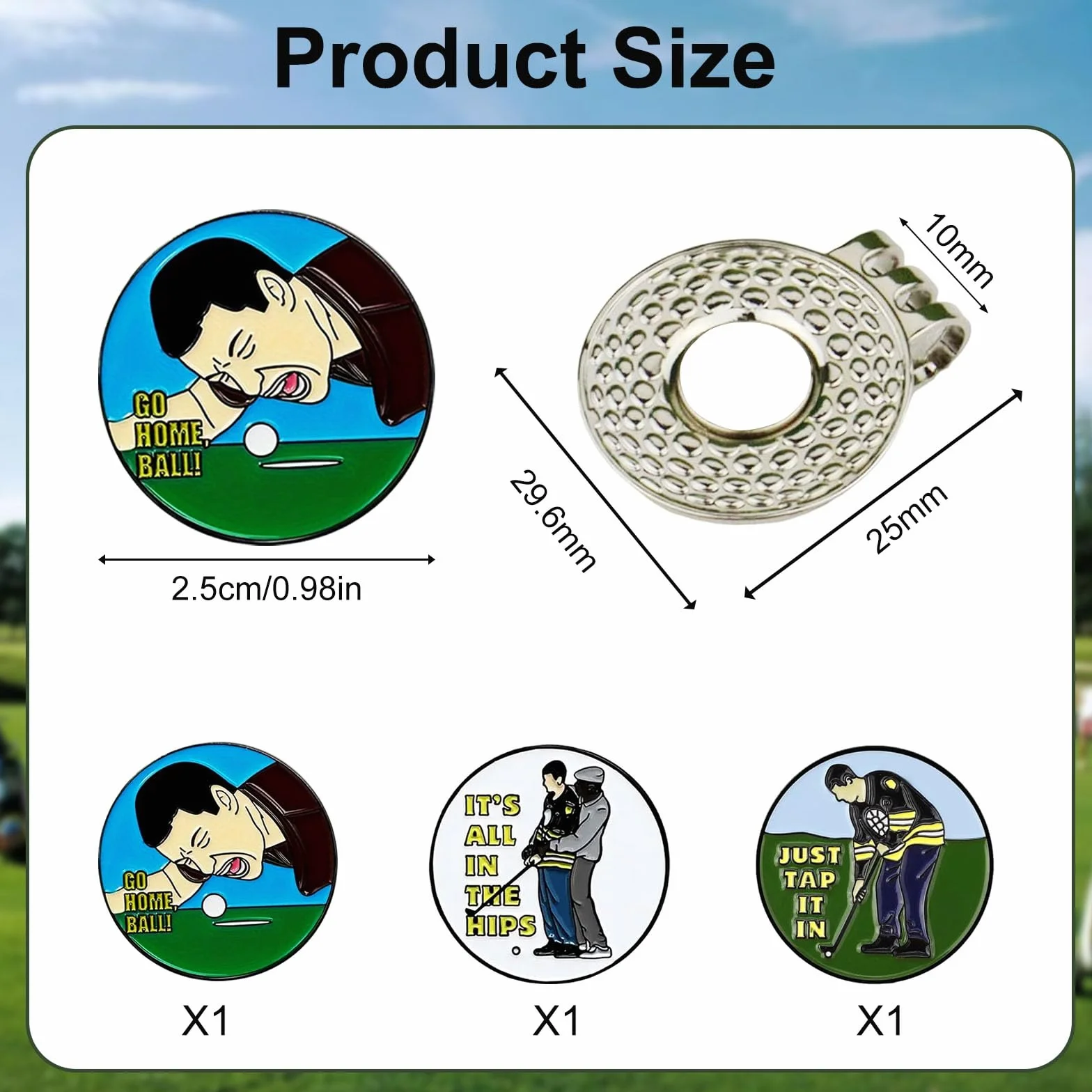Set di 4 Pezzi Accessori da Golf Marcatori per Palline Happy Gilmore con Clip Magnetica per Cappello