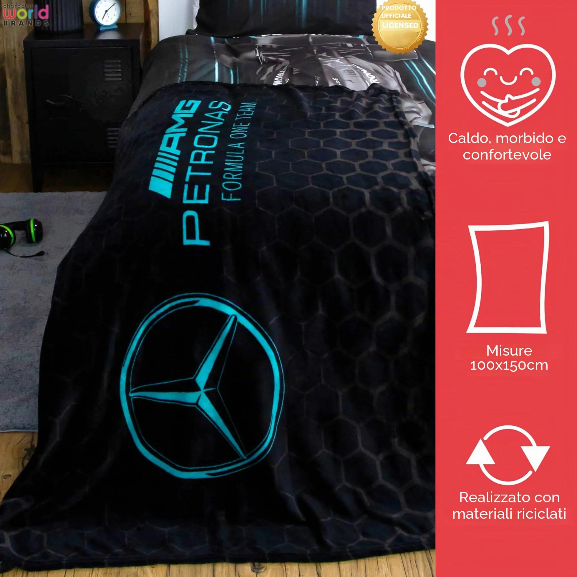 Mercedes AMG Petronas Coperta in pile ufficiale 100x150 cm Stealth Formula Uno nera