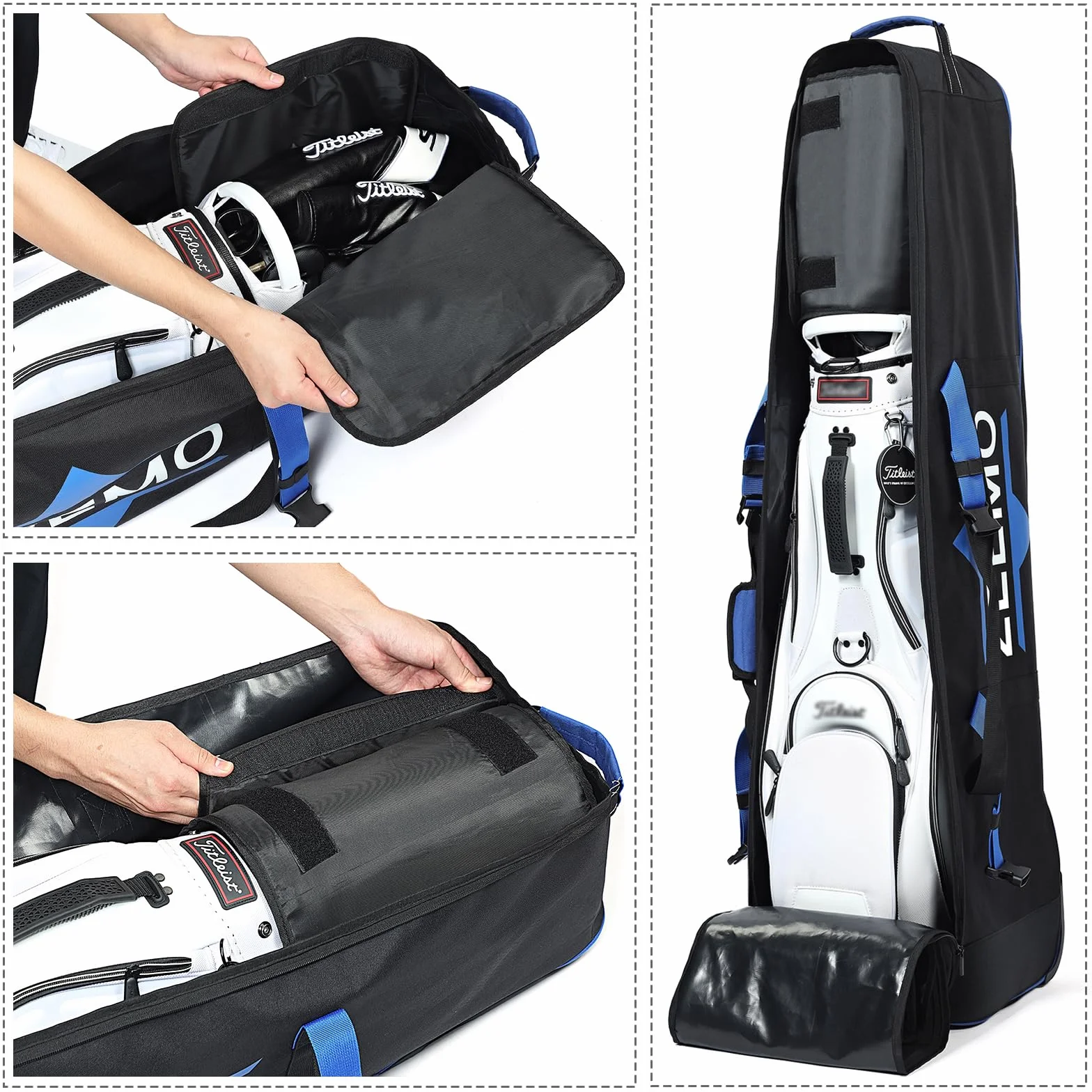 ZEEMO Golf Travel Bag, Full-Open Protective&Wheeled Airline-Approved Case for Clubs, Cart&StandBag, Soft-Sided Waterproof Cover Made of Heavy Duty Oxford