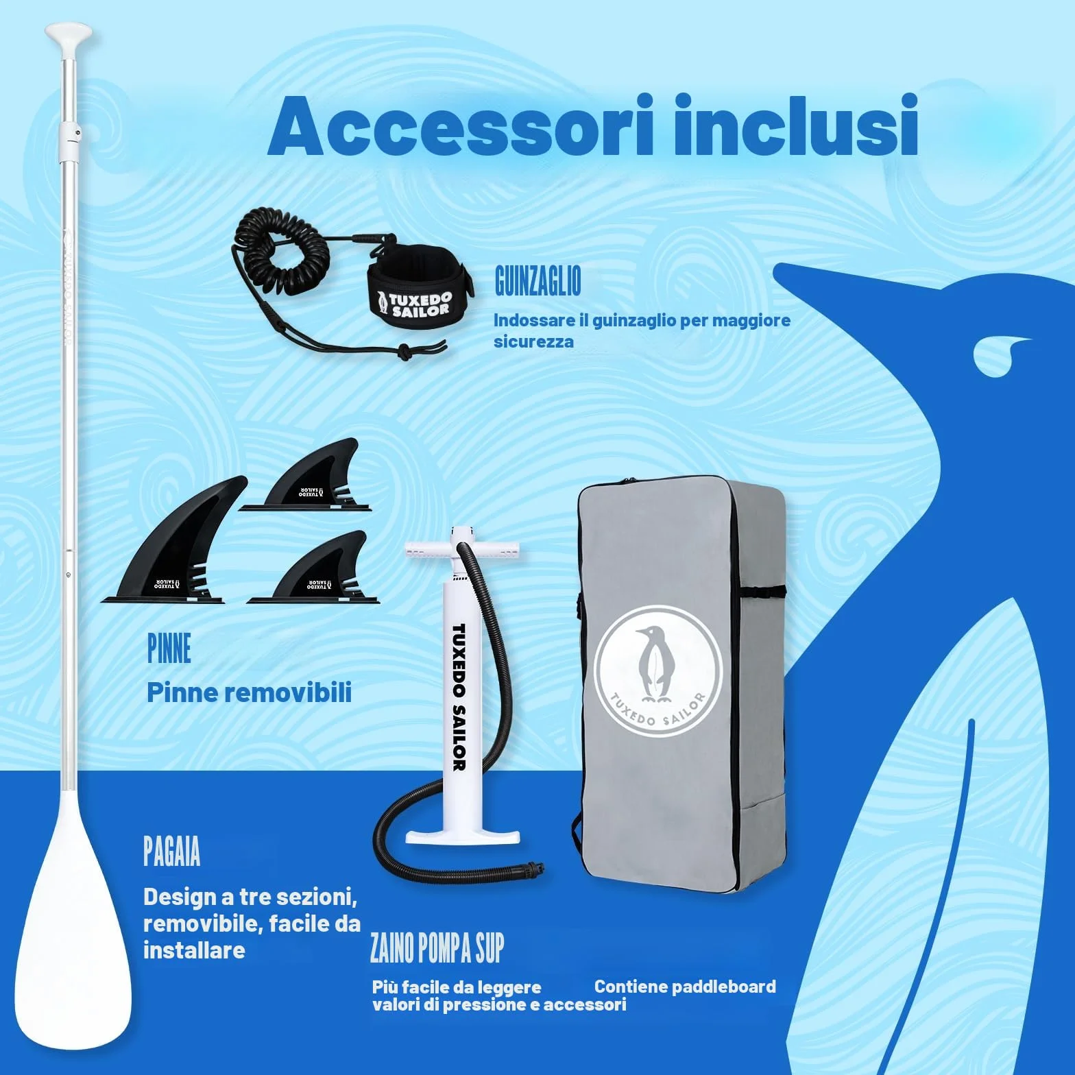 Tavola SUP Gonfiabile Adulti Tuxedo Sailor con Accessori Premium Stand Up Paddle