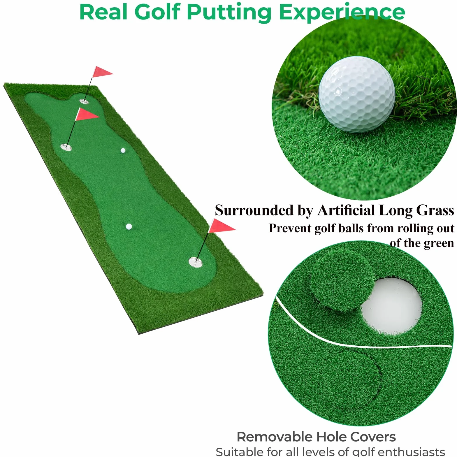 LIFEZEAL Tappetino da Golf Professionale 3 x 1 m Pieghevole con Palline e Fori