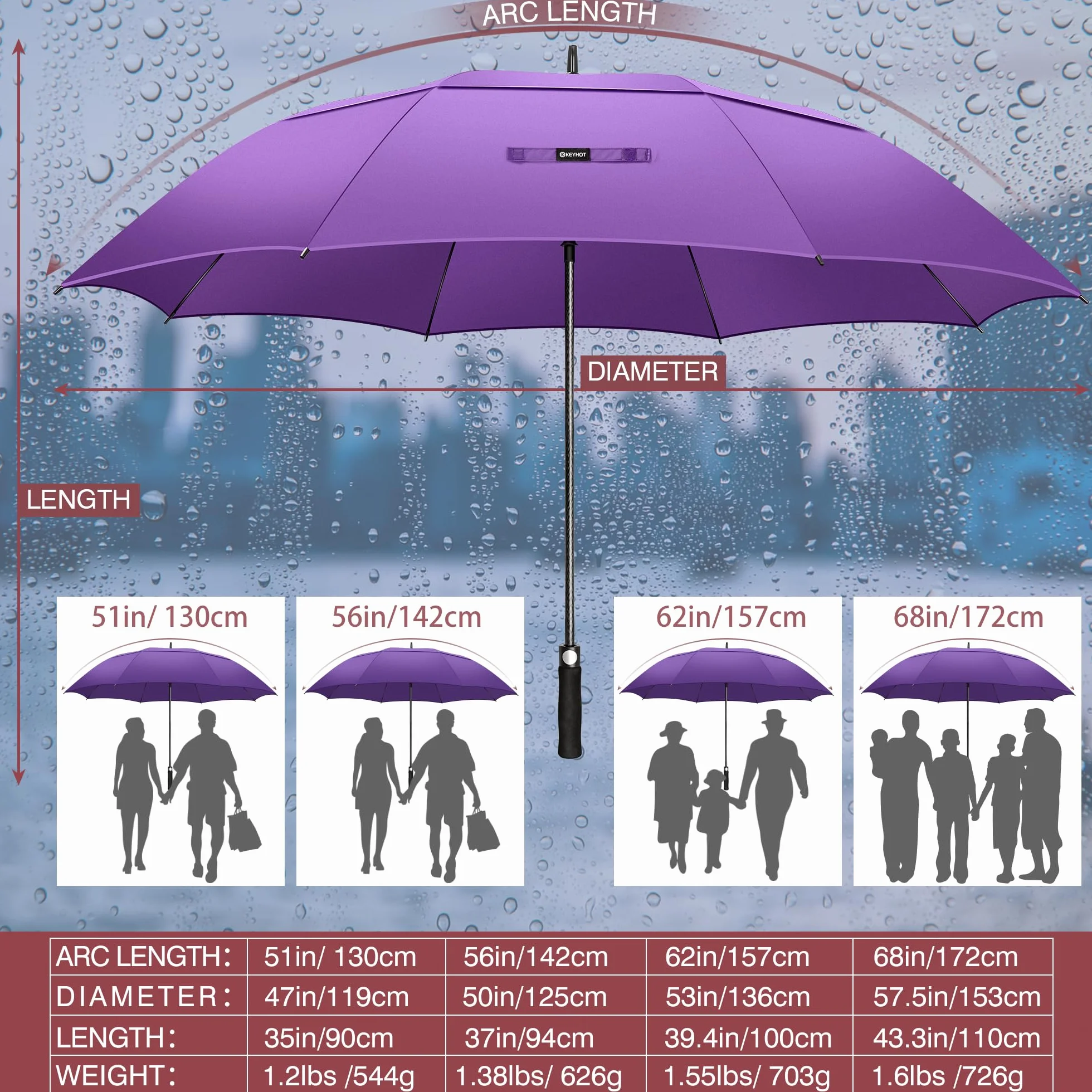 Ombrello Grande da Pioggia Automatico Stormproof Doppio Baldacchino M/L/XL/XXL
