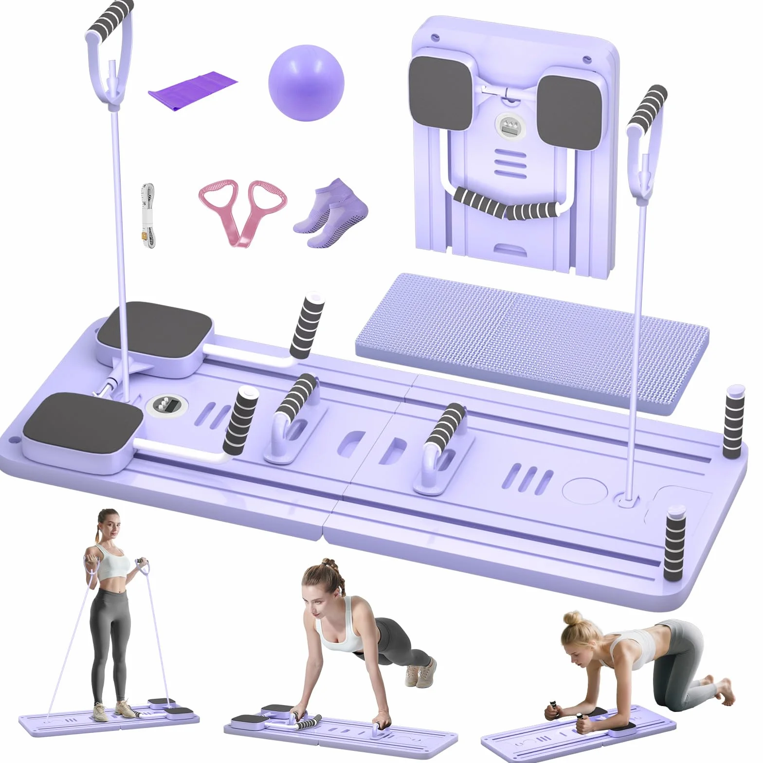 Tavola da Pilates pieghevole, Set di attrezzature per Pilates Reformer Board multifunzionale con rimbalzo automatico per allenamenti completi del corpo, regalo fitness per donne