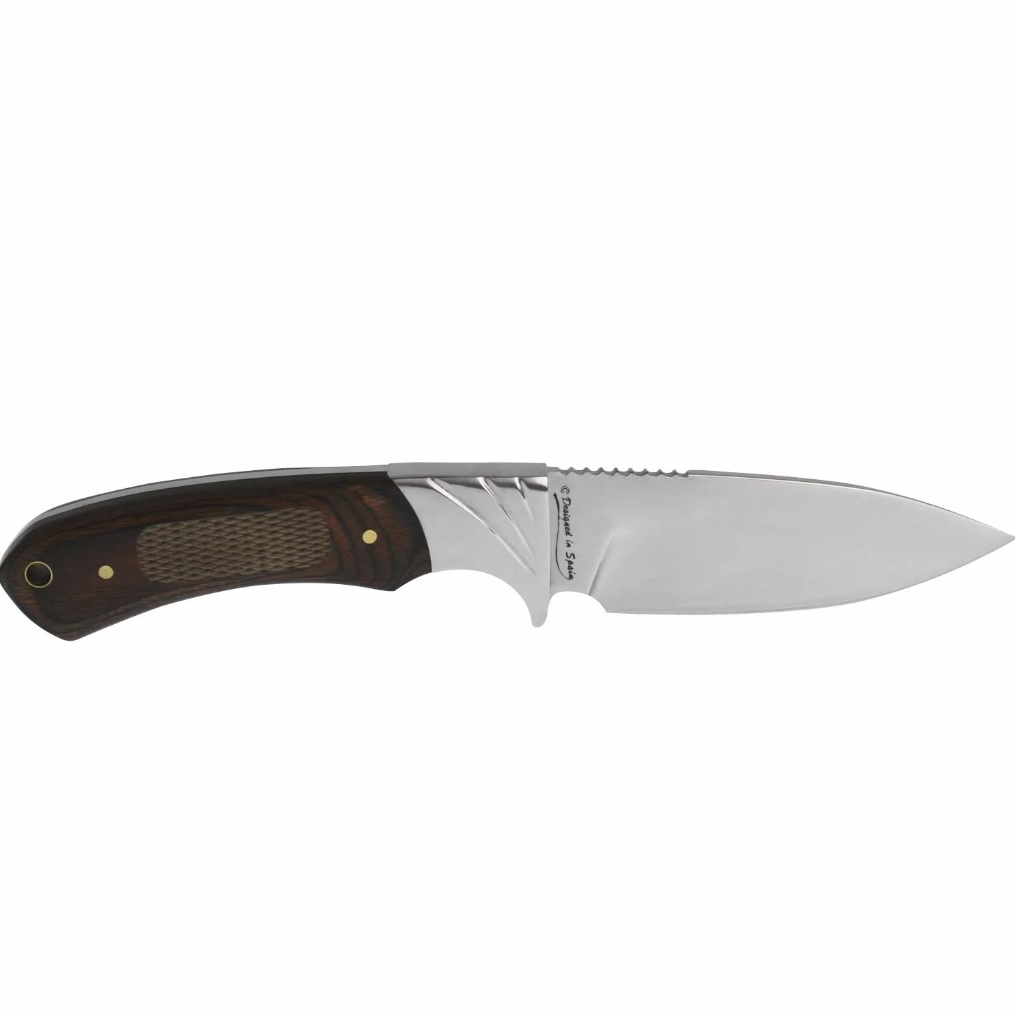 iFIELD EL29016 Coltello Multifunzionale per Escursioni, Caccia e Sopravvivenza all'aperto, Manico Stamina Decorato CNC con Impugnatura Posteriore, Lama in Acciaio Inossidabile, Fodero Colore Marrone