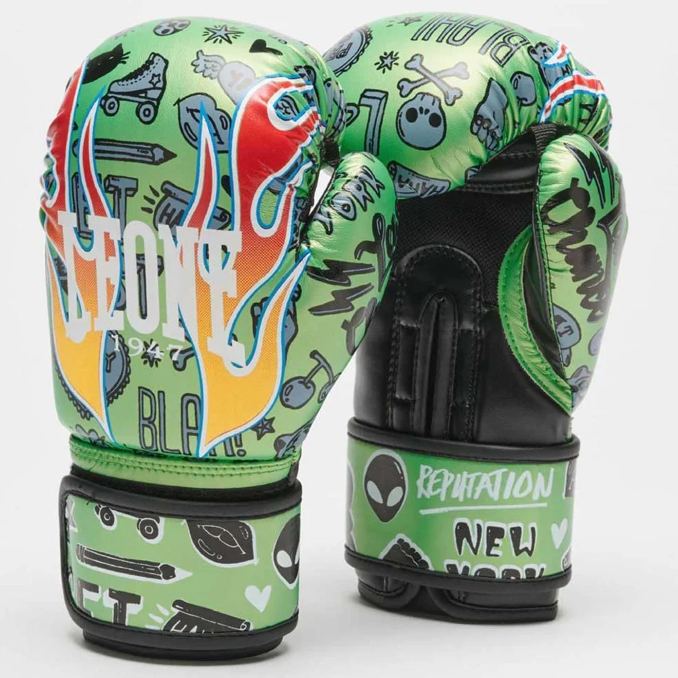 LEONE 1947 Guanti Boxe Flames 6 OZ Verde