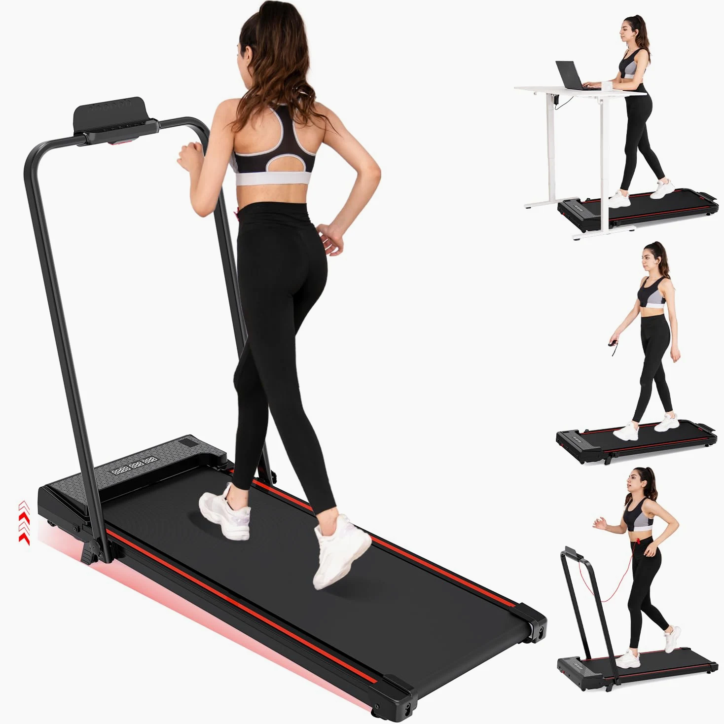CITYSPORTS Tapis roulant elettrico per la casa con inclinazione, Tapis roulant pieghevole fino a 12km/h, con schermo LED e pannello pulsante rapido, senza installazione (Black Red)