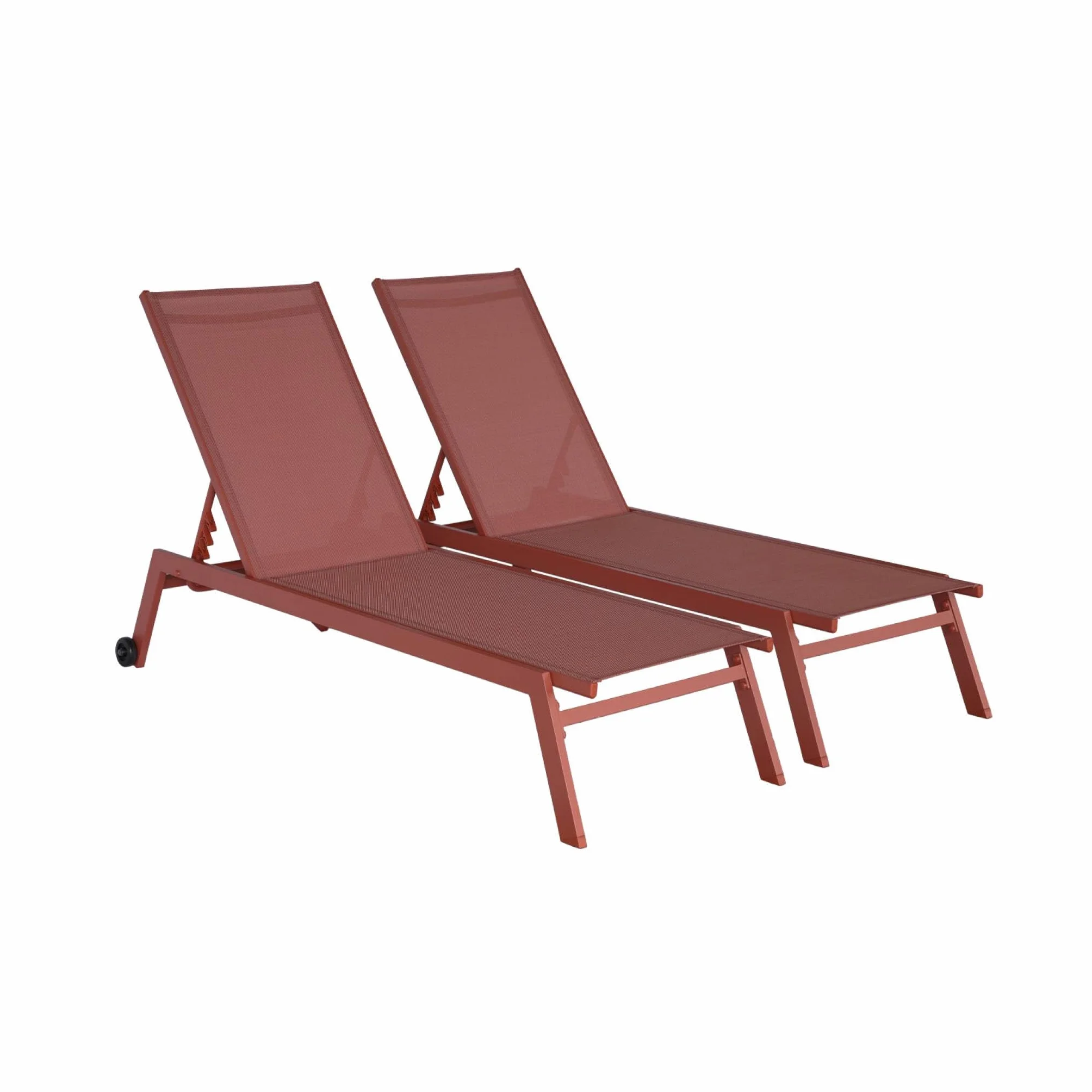 Set 2 lettini prendisole in alluminio e textilene multiposizione Terracotta - 191x55x94 cm