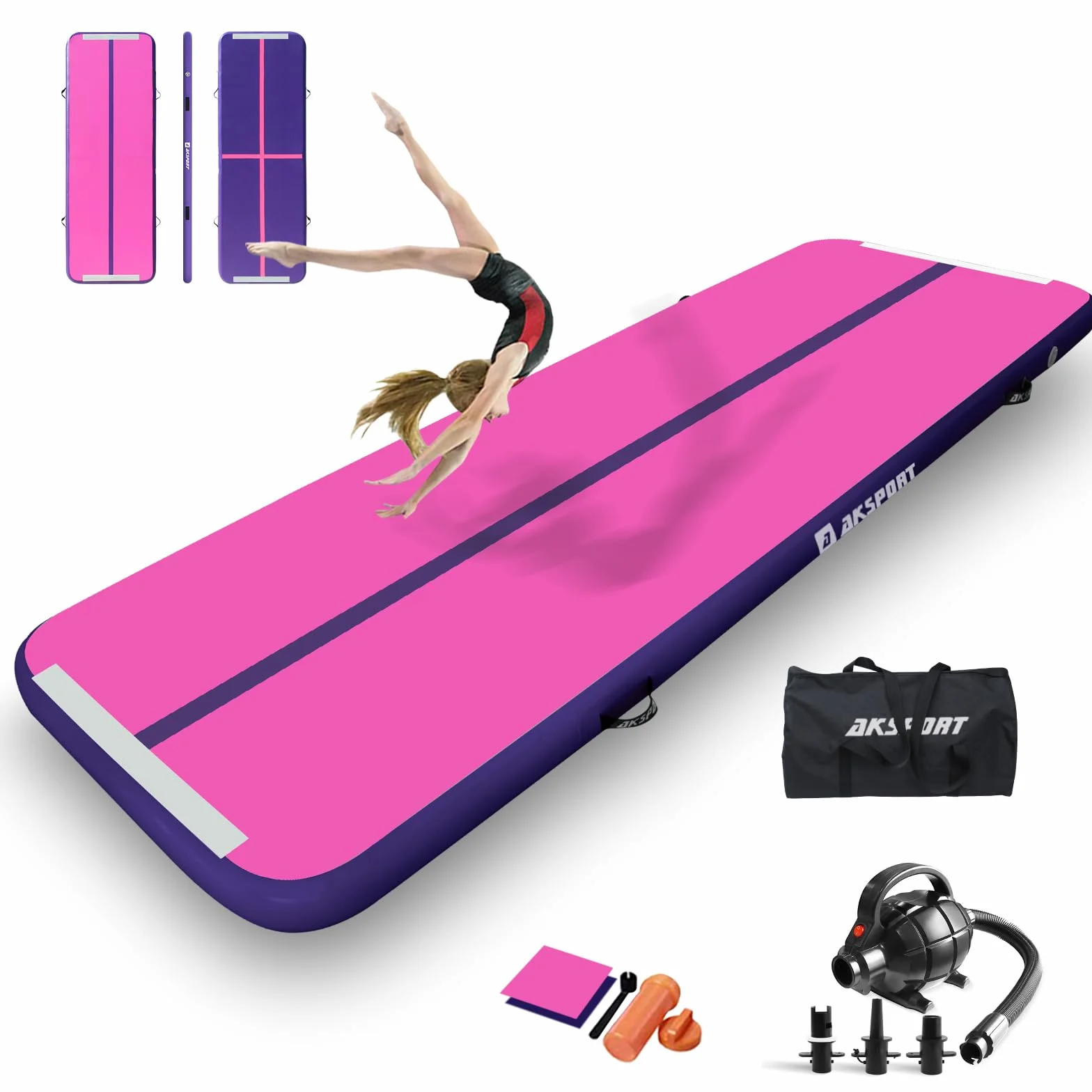 AKSPORT Air Track Gonfiabile Ginnastica Artistica 3-6 metri 10-20 cm con Pompa Elettrica