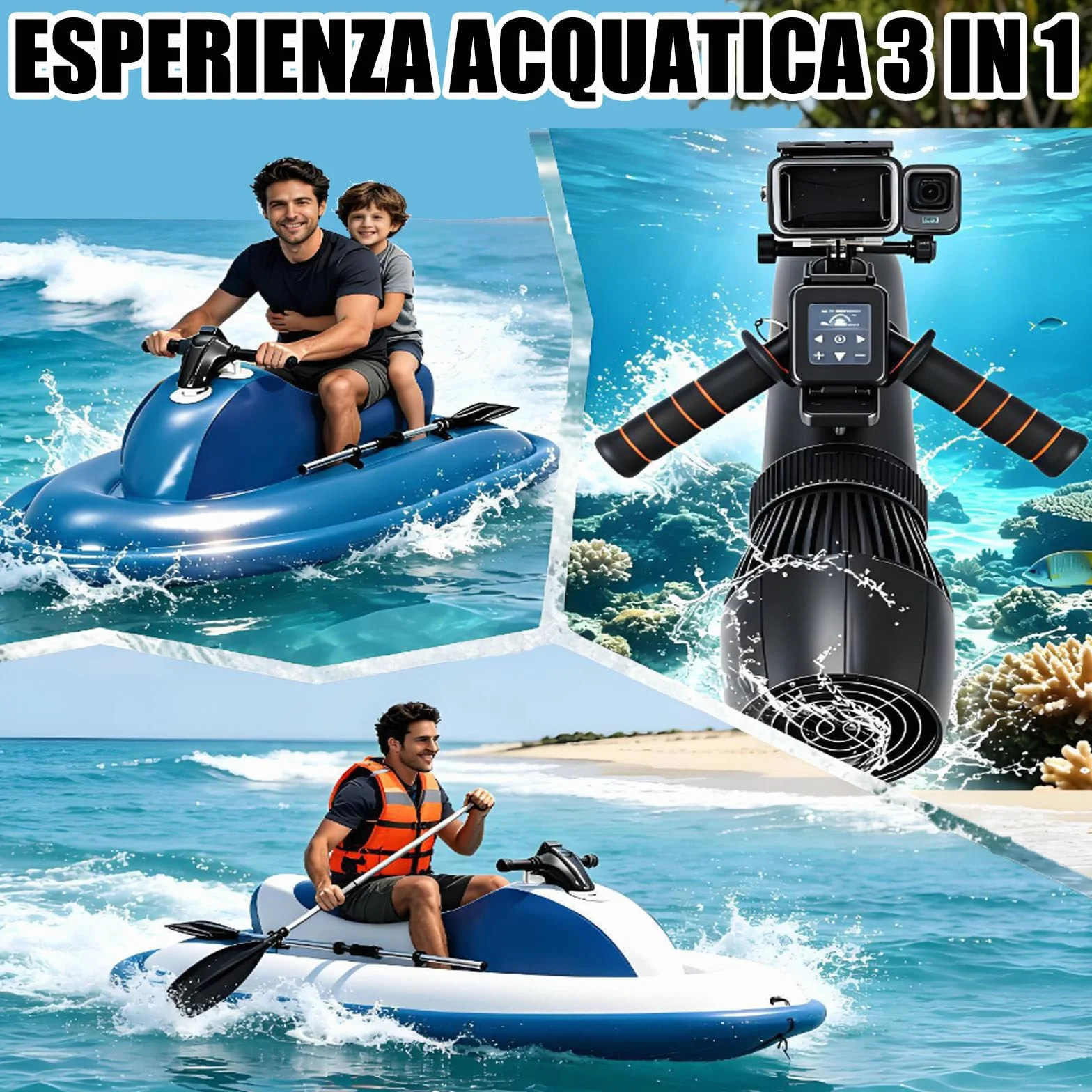 Jetski Elettrica Subacquea 700W 11km/h 9 Velocità Brushless con Motore Gonfiabile