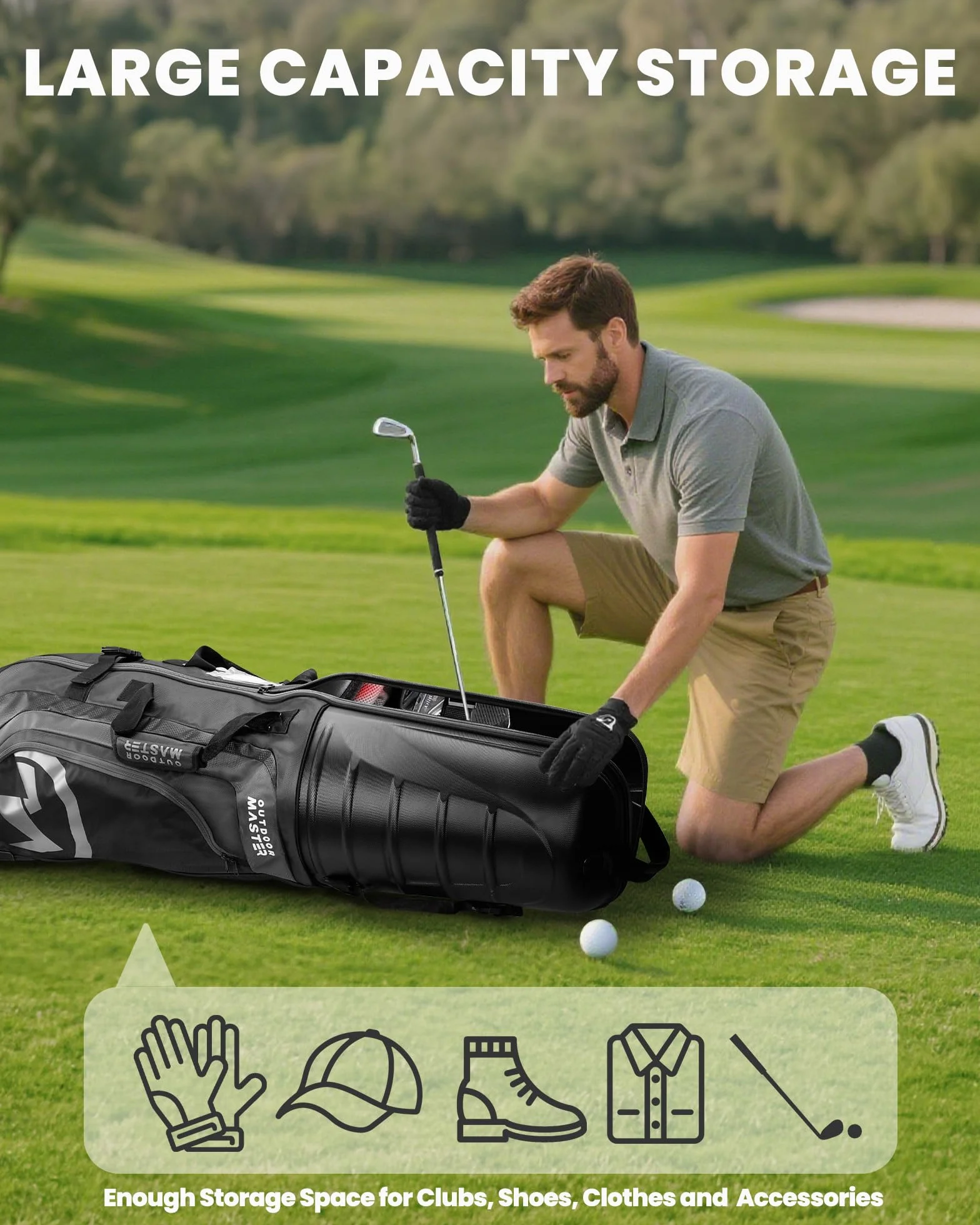 OutdoorMaster Borse da viaggio da golf per compagnie aeree con ruote e custodia rigida, proteggono le mazze da golf, leggere e facili da manovrare, versione aggiornata