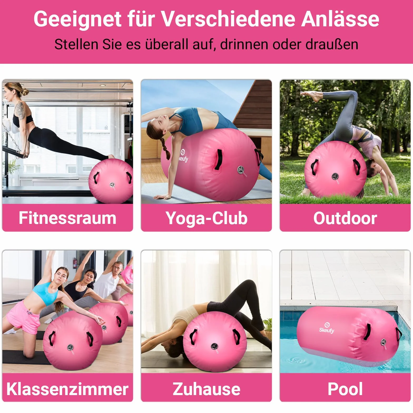 Skeufy Air Matte Track, Tappeto Gonfiabile per Ginnastica e Yoga con Pompa Elettrica, Airroll Air Rolle per Ginnastica, Tappeto da Ginnastica, Tappeto Sportivo per Casa e All'aperto'