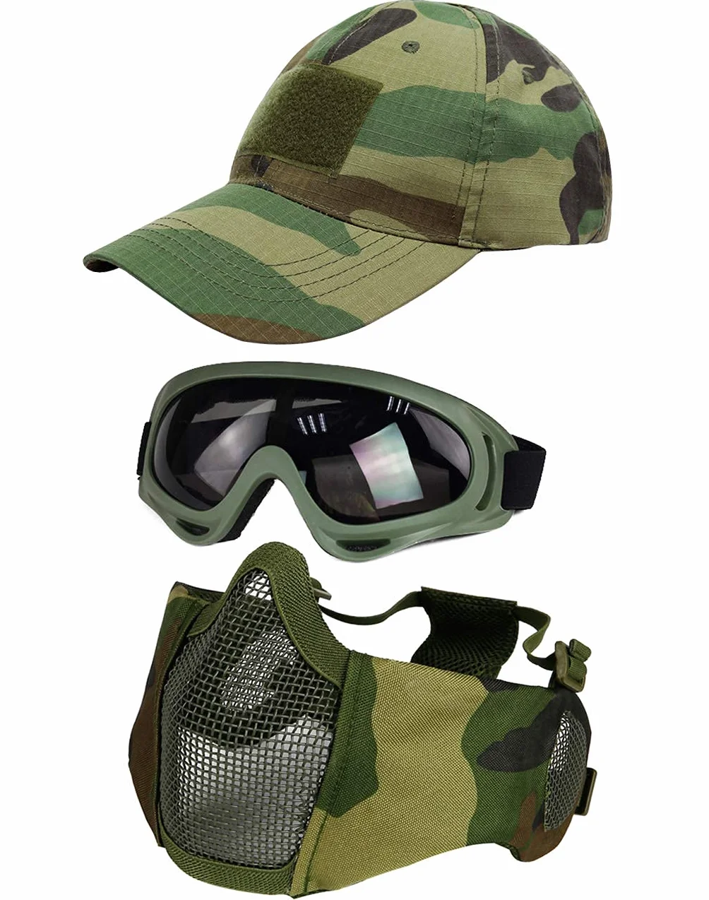 Set di 3 Maschere tattiche per Softair e Baseball con Protezione per Orecchie e Occhi