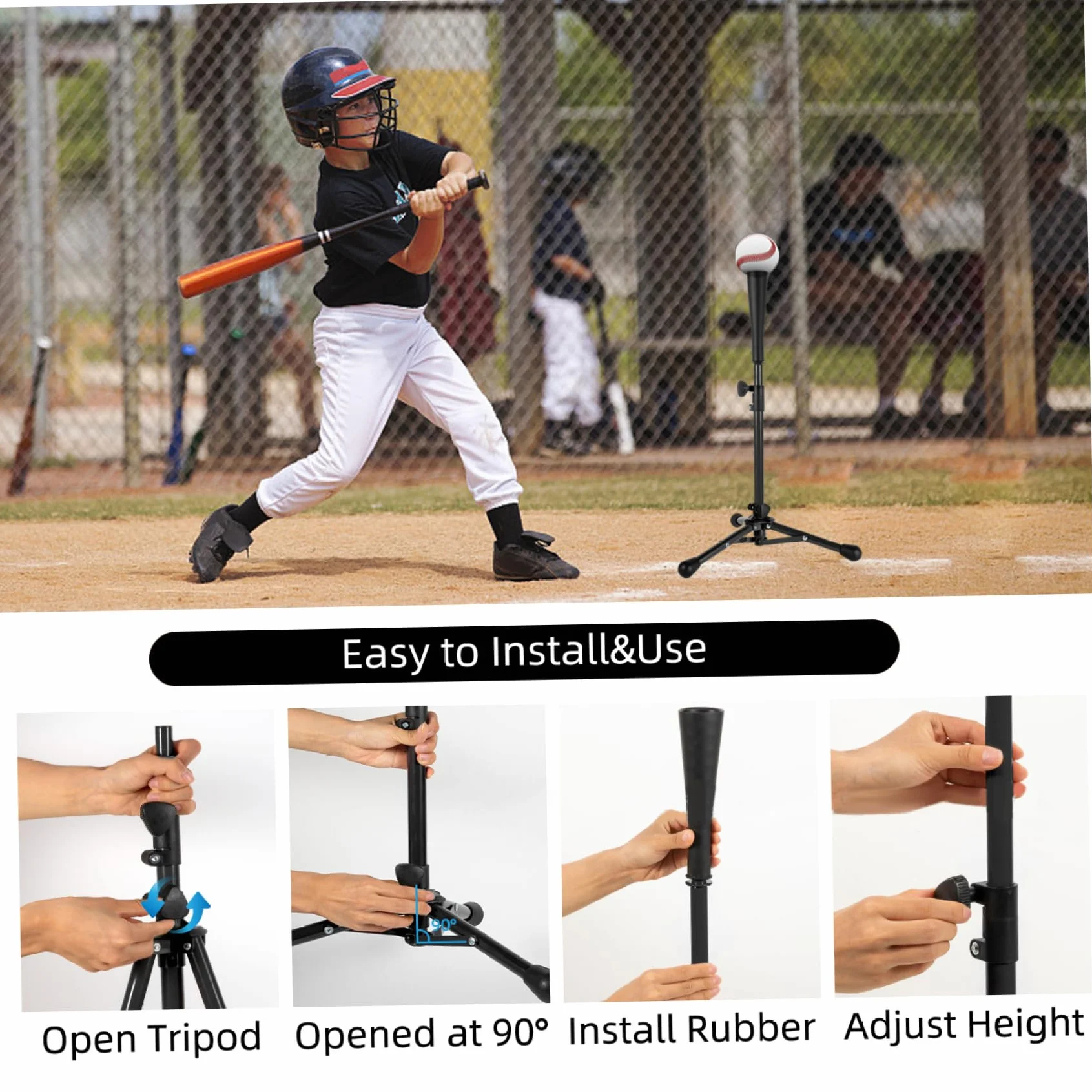 Maglietta da baseball per bambini, treppiede portatile e stabile regolabile da 21 a 30 pollici, per allenamento e battuta, con borsa per il trasporto. Magliette da baseball per bambini. Maglietta