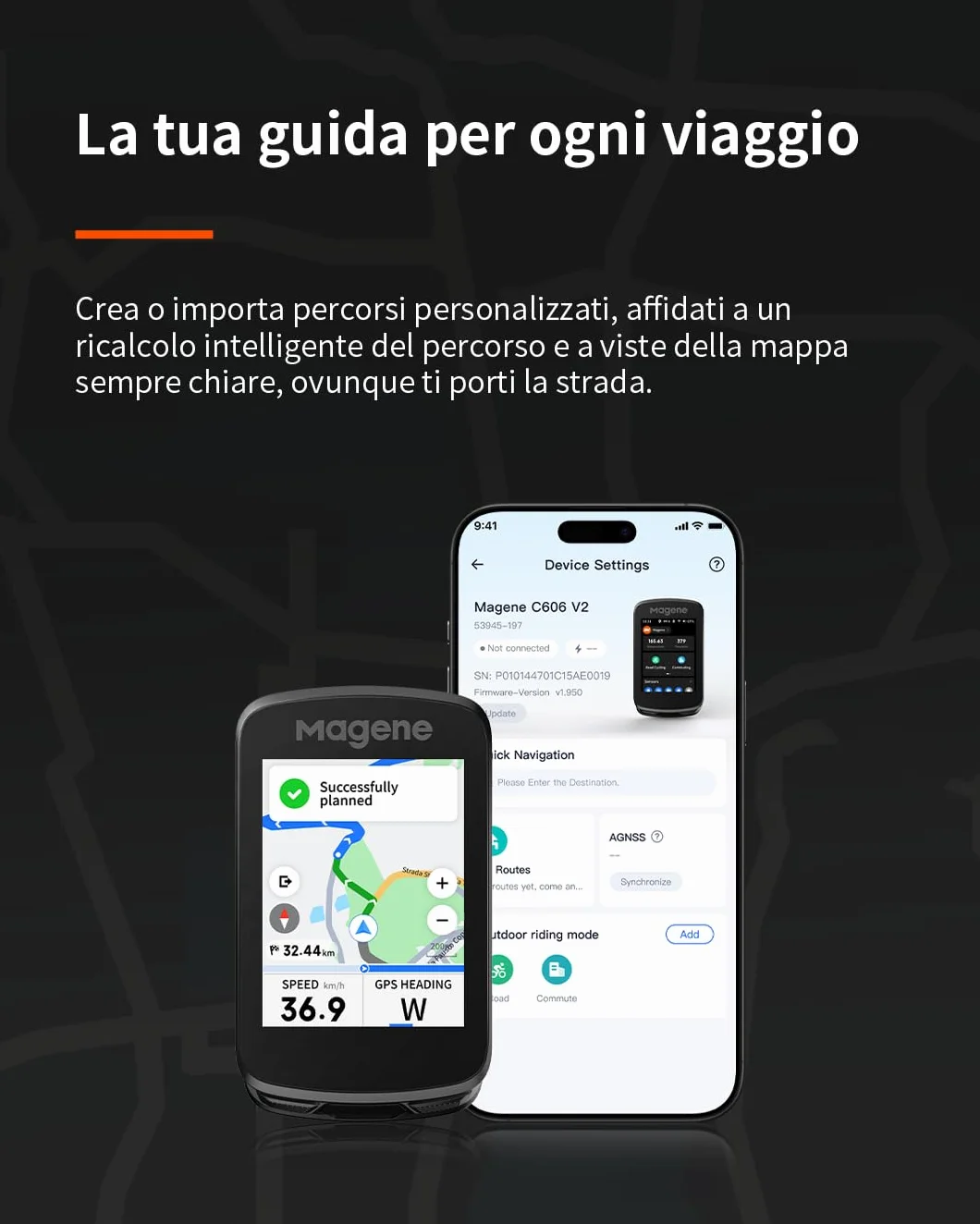 Magene C606 V2 Ciclocomputer, Wi-Fi Bluetooth, ClimbPro, Nawigacja