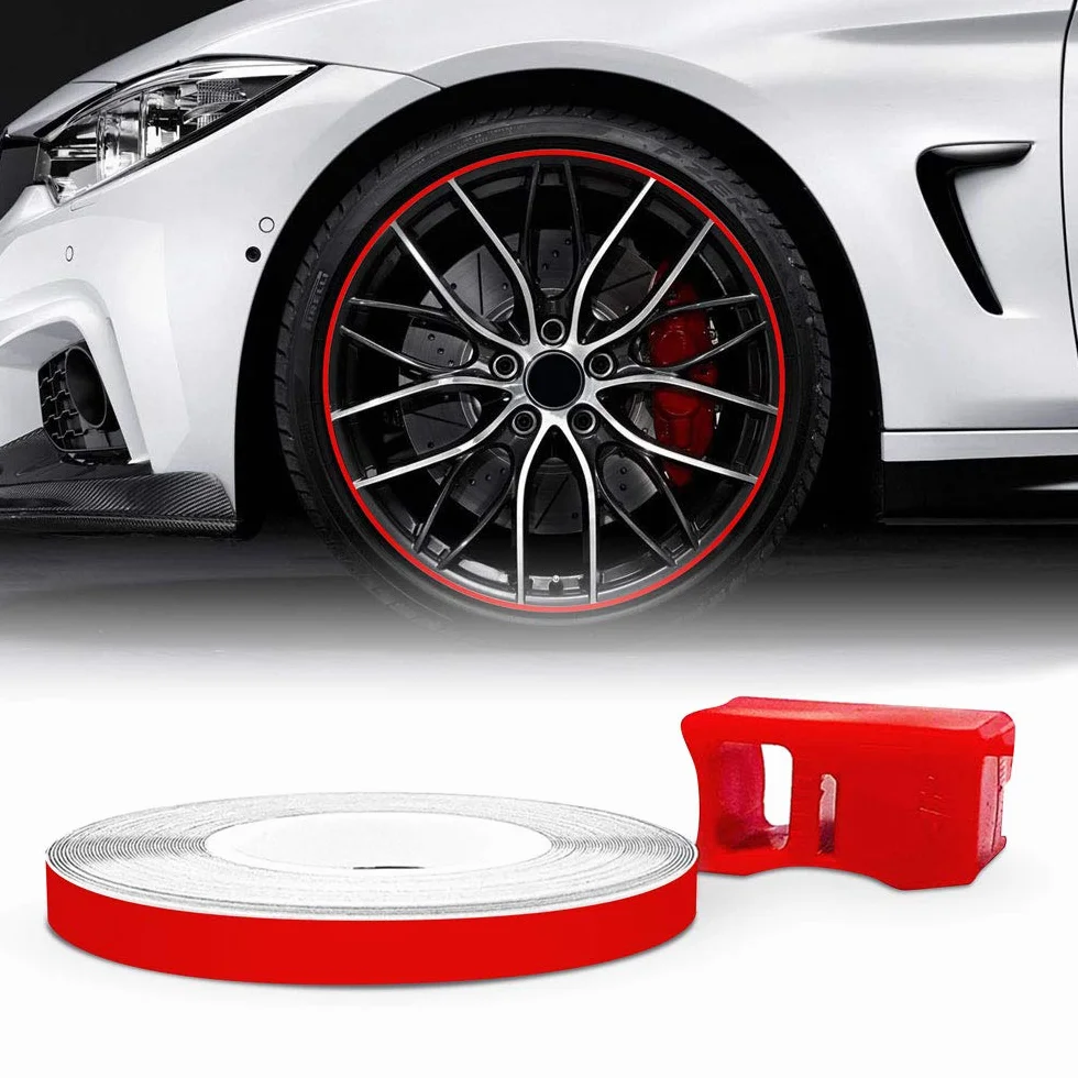 4R Quattroerre.it - 10352 - Wheel Trim Stripe Rifrangente, Rosso, 5 mm x 6 mt, con Applicatore