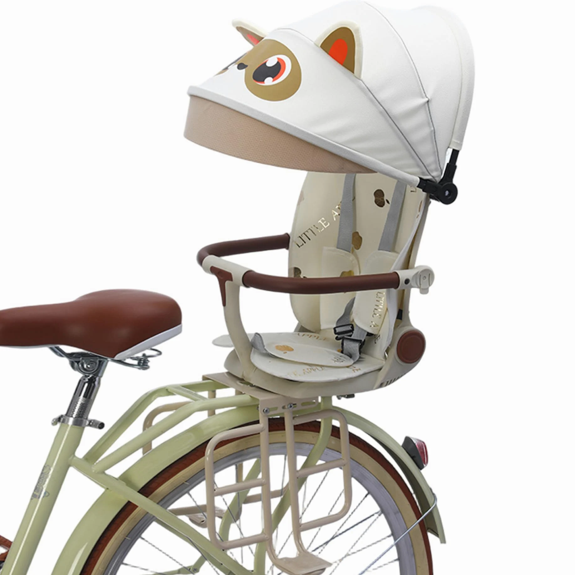 Seggiolino per Bici per Bambini, Seggiolino per Bici Posteriore Sicuro e Confortevole con reclinazione Regolabile, Design Pieghevole per riporlo Facilmente, Beige, Bambino, Neonato, Neonato
