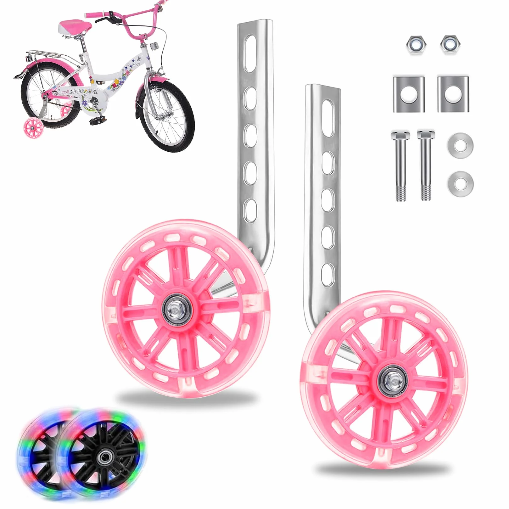 Ruote di supporto universali per bicicletta bambini 12-20 pollici rosa