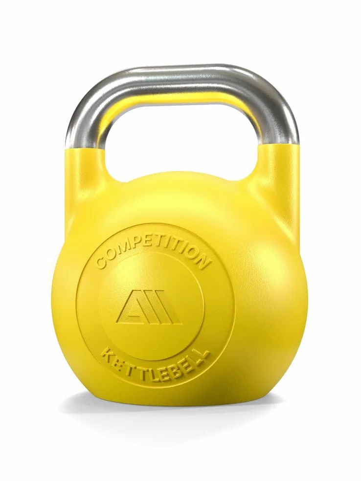 Atletica Kettlebell da competizione, 16 kg, giallo, in ghisa sferica, qualità da studio, logo discreto, codice colore competizione per una facile maneggevolezza, allenamento funzionale per tutto il